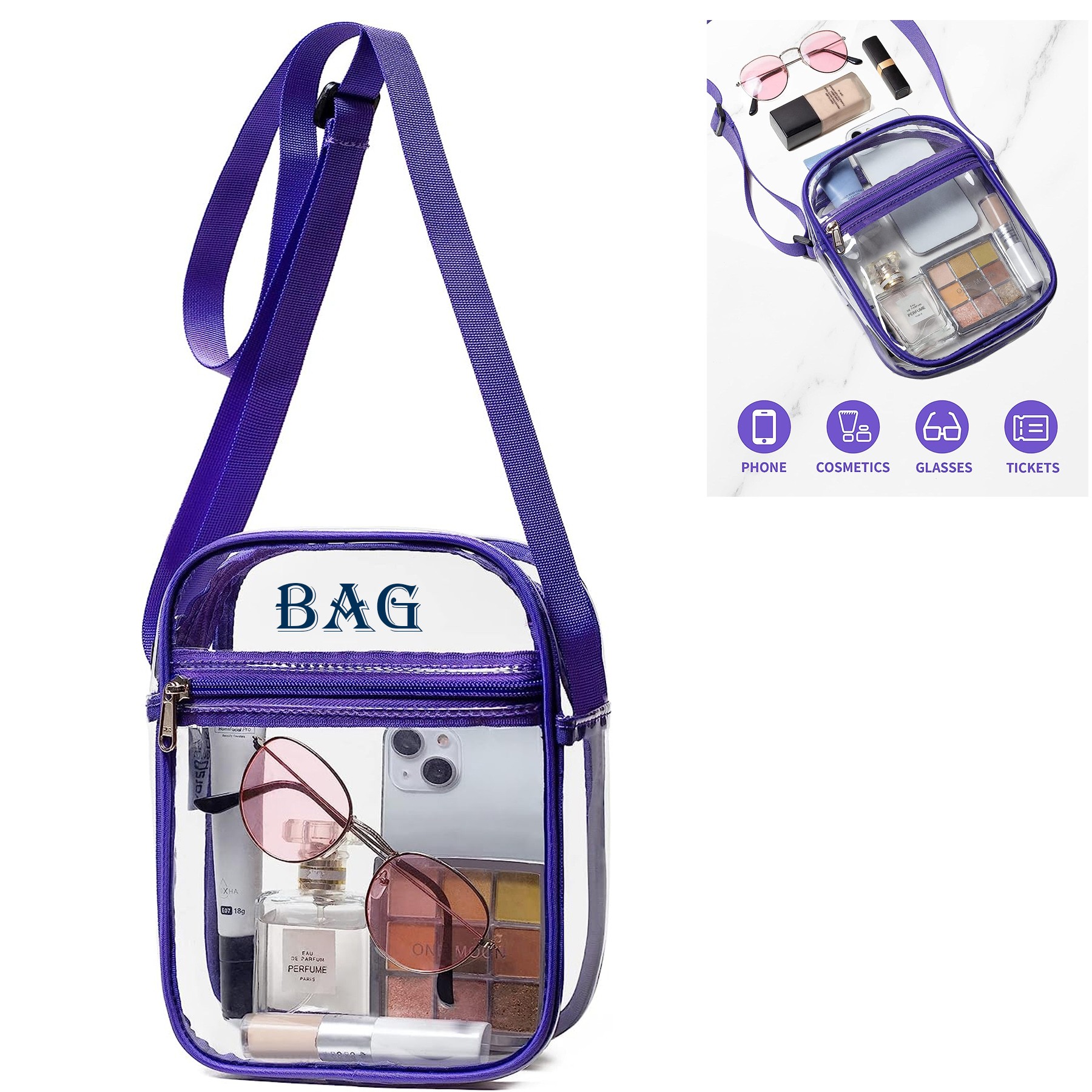 PVC Clear Purse Clear Cross-body Bag for Concerts Festivals