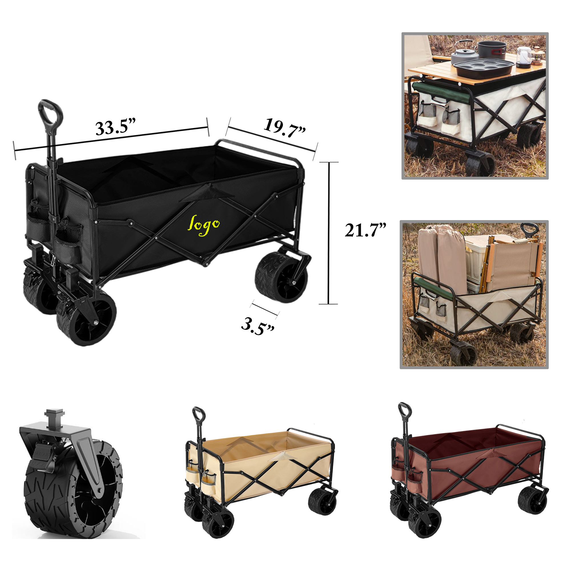 MOQ1 Folding Picnic Cart with Brakes and Large Wheels 2