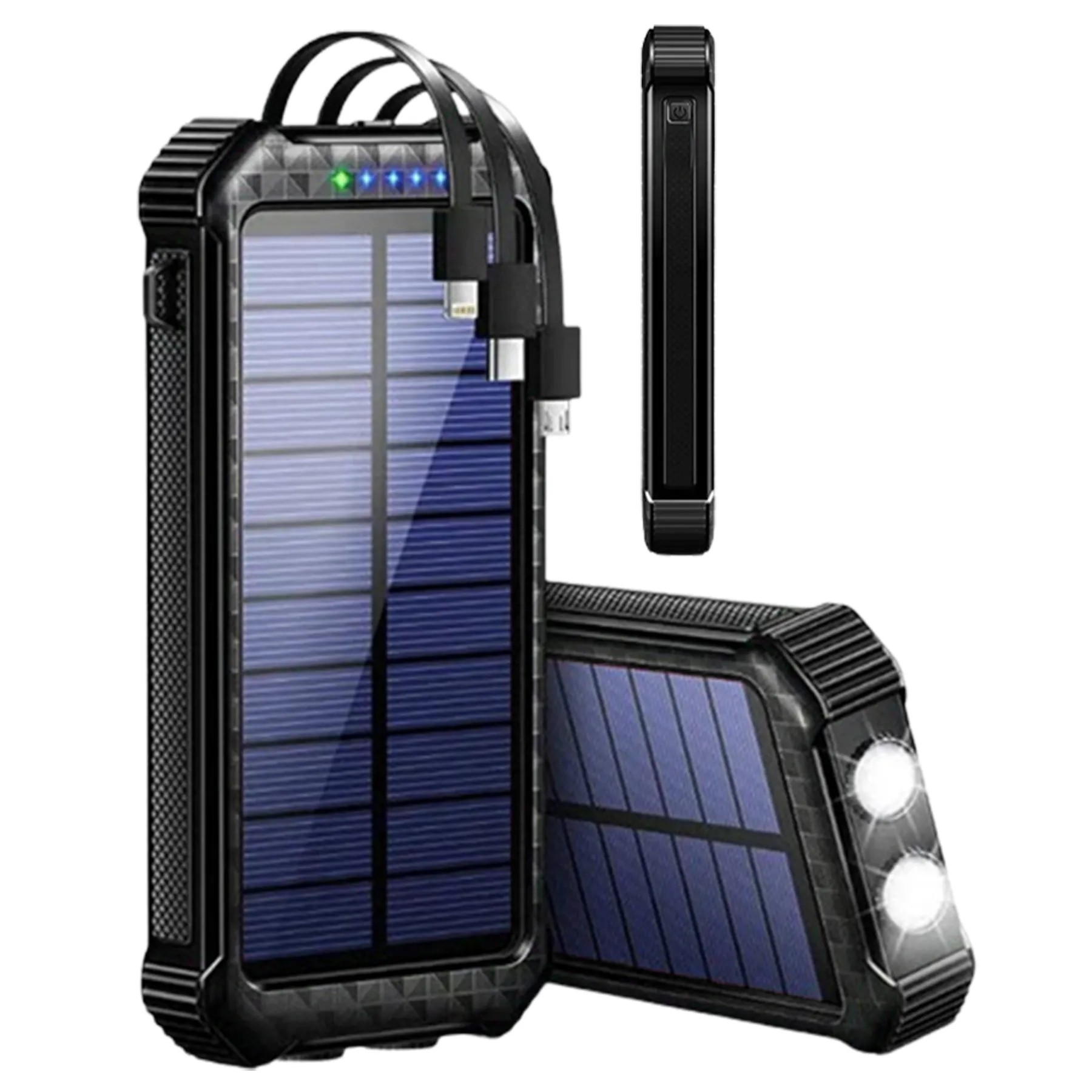 20000Mah Solar Power Bank Flashlight W/ Built-In Cables 2