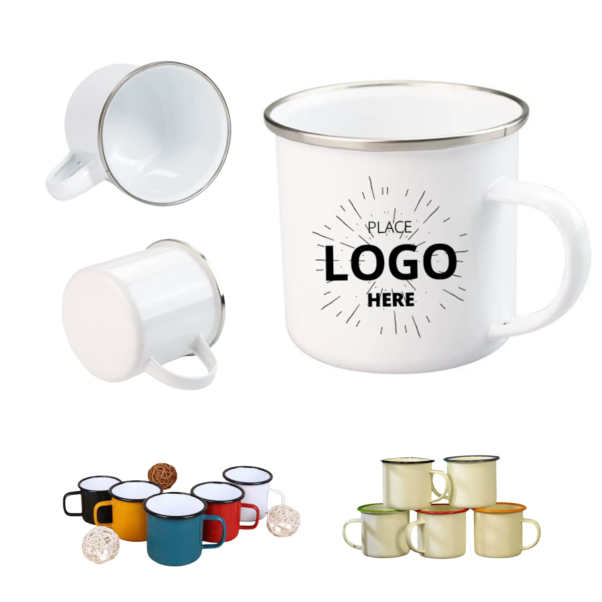 White Enamel Mug Silver Rim With Case 1