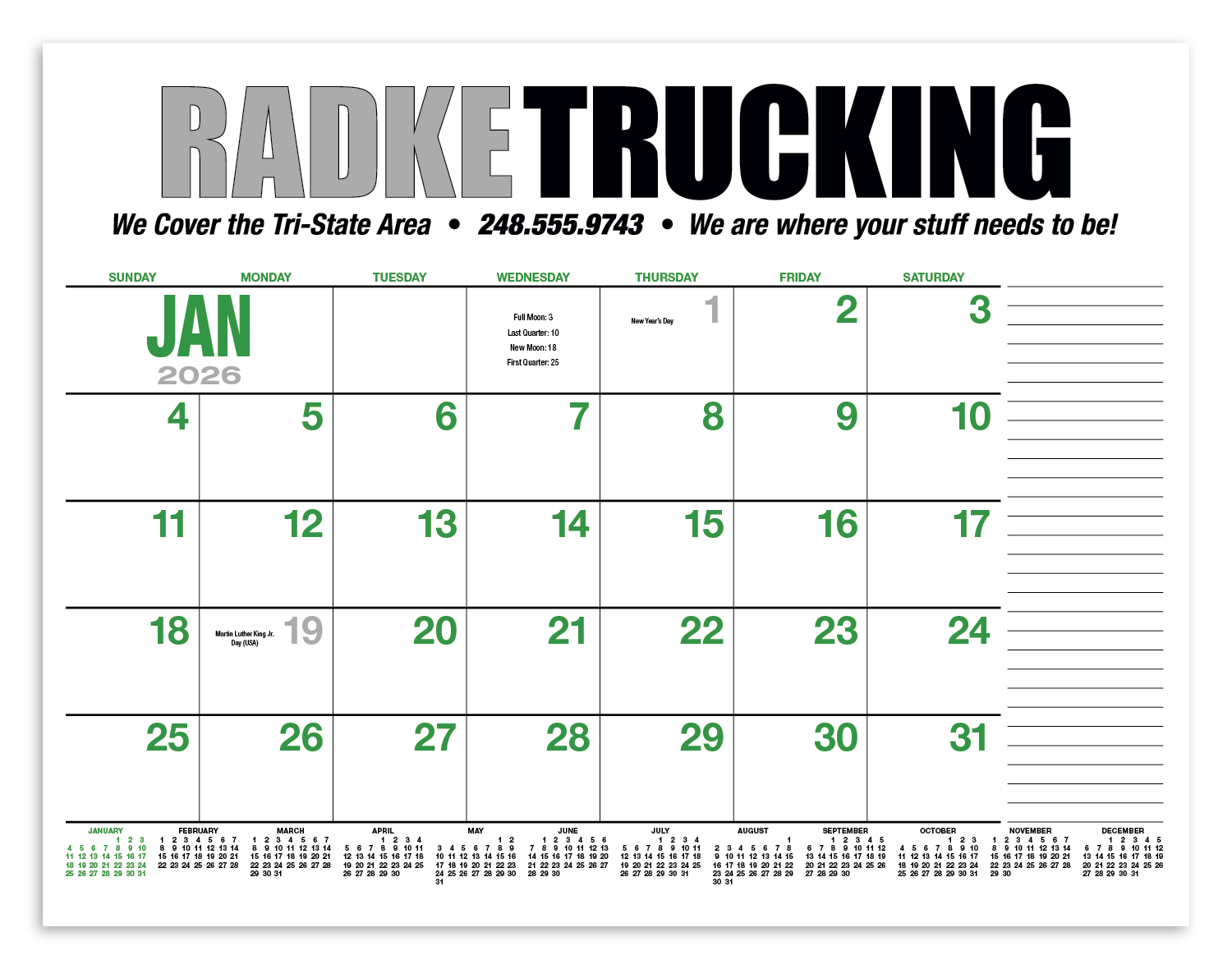 HotLine® Products 13-Month Desk Pad Calendar 86