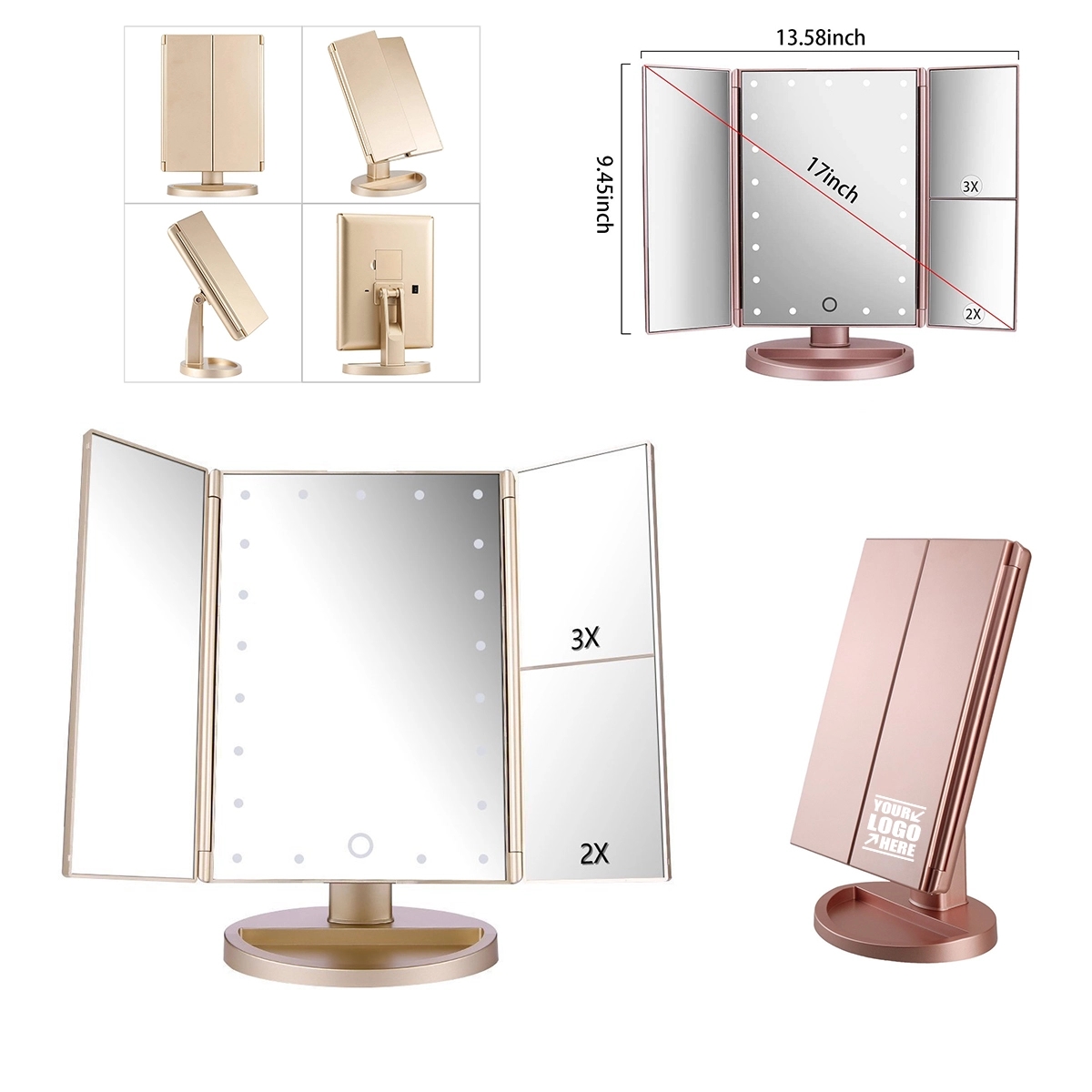 Tri-Fold Lighted Vanity Mirror with 21 LED Lights 2