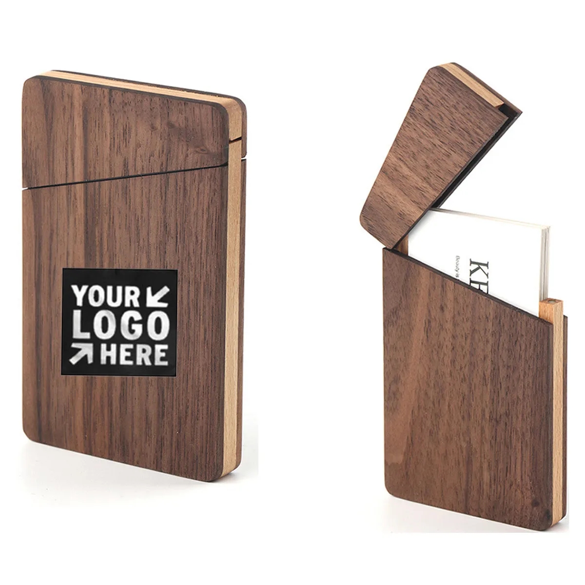Pocket Portable Walnut Wood Business Card Holder Case 2
