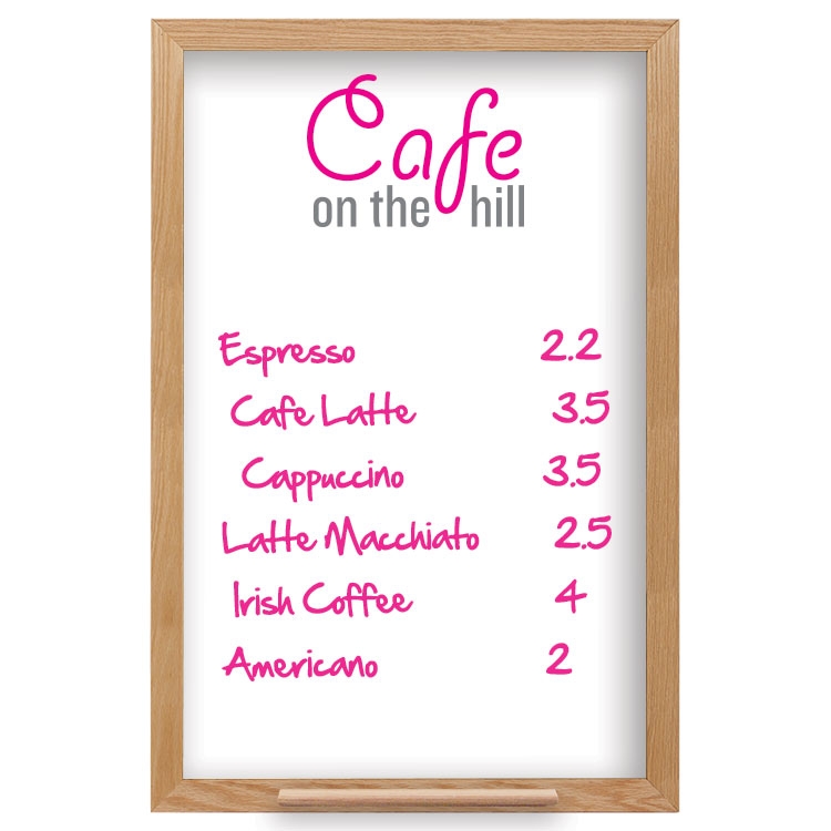 Wall Oak Frame Wet-Erase Board with Tray 24"w x 36"h