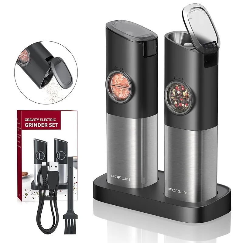 Rechargeable Electric Gravity Salt and Pepper Grinder Set 7
