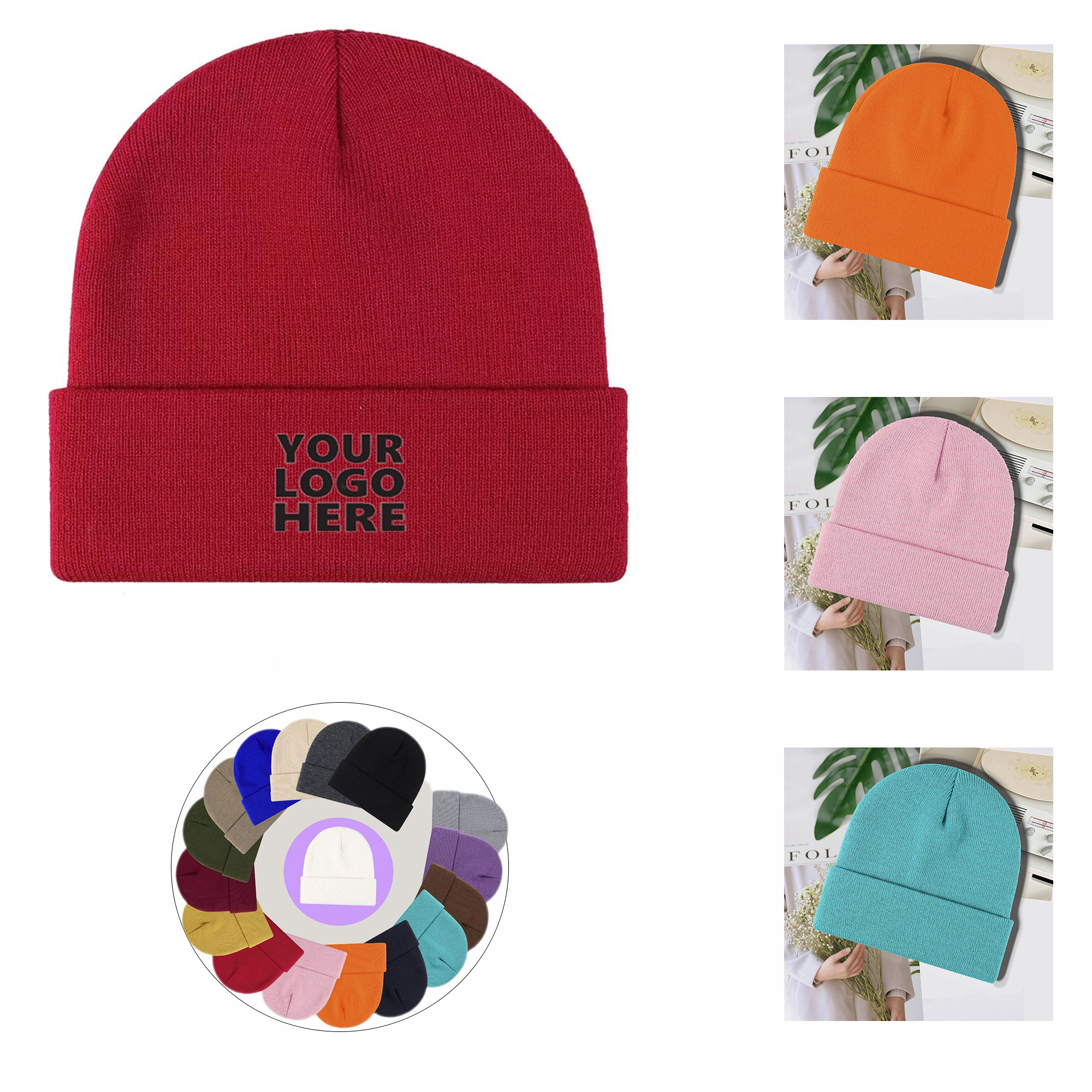 Unisex Warm Winter Hats Acrylic Knit Cuffed Beanie MOQ 1pcs 1