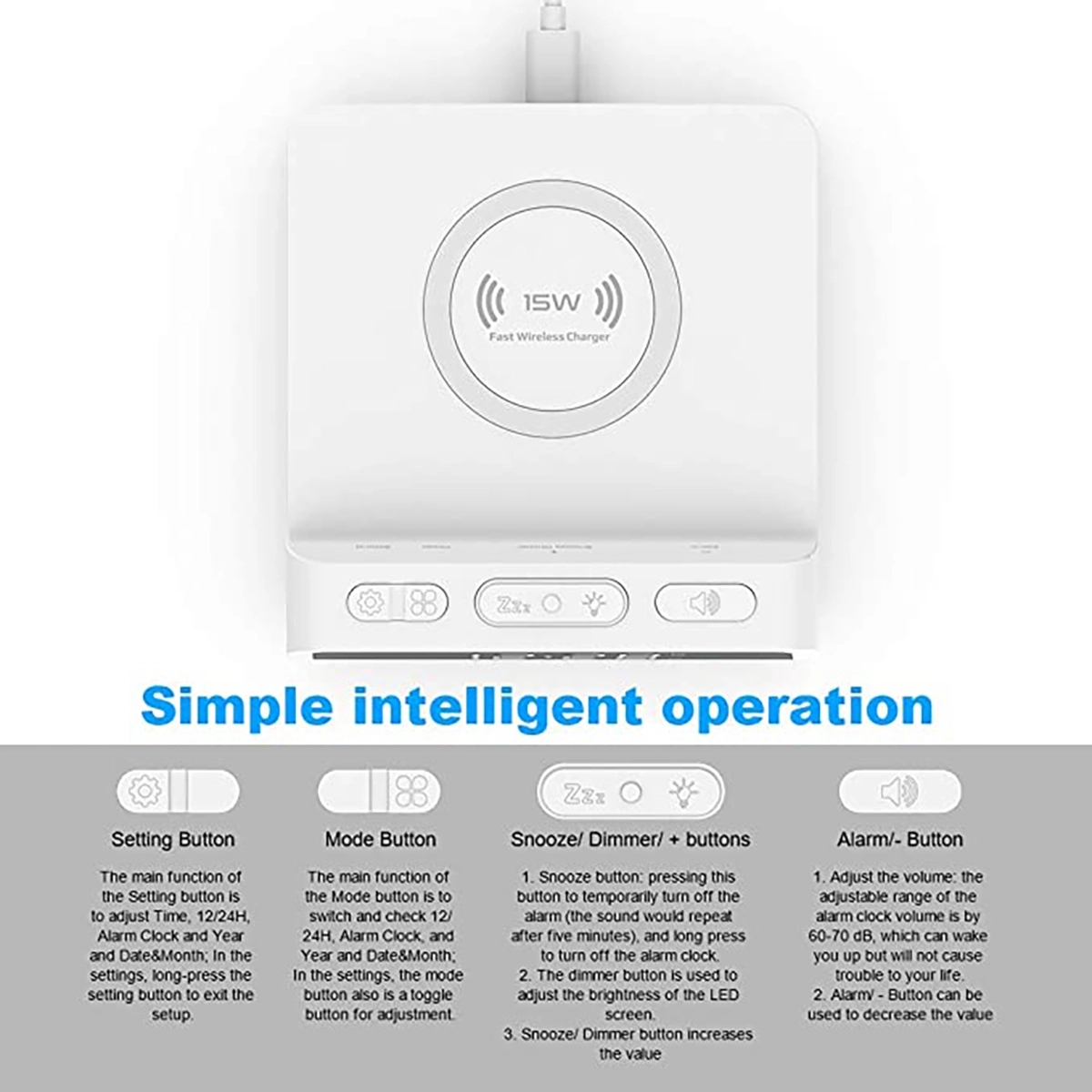 15W Wireless Charger Alarm Clock 7