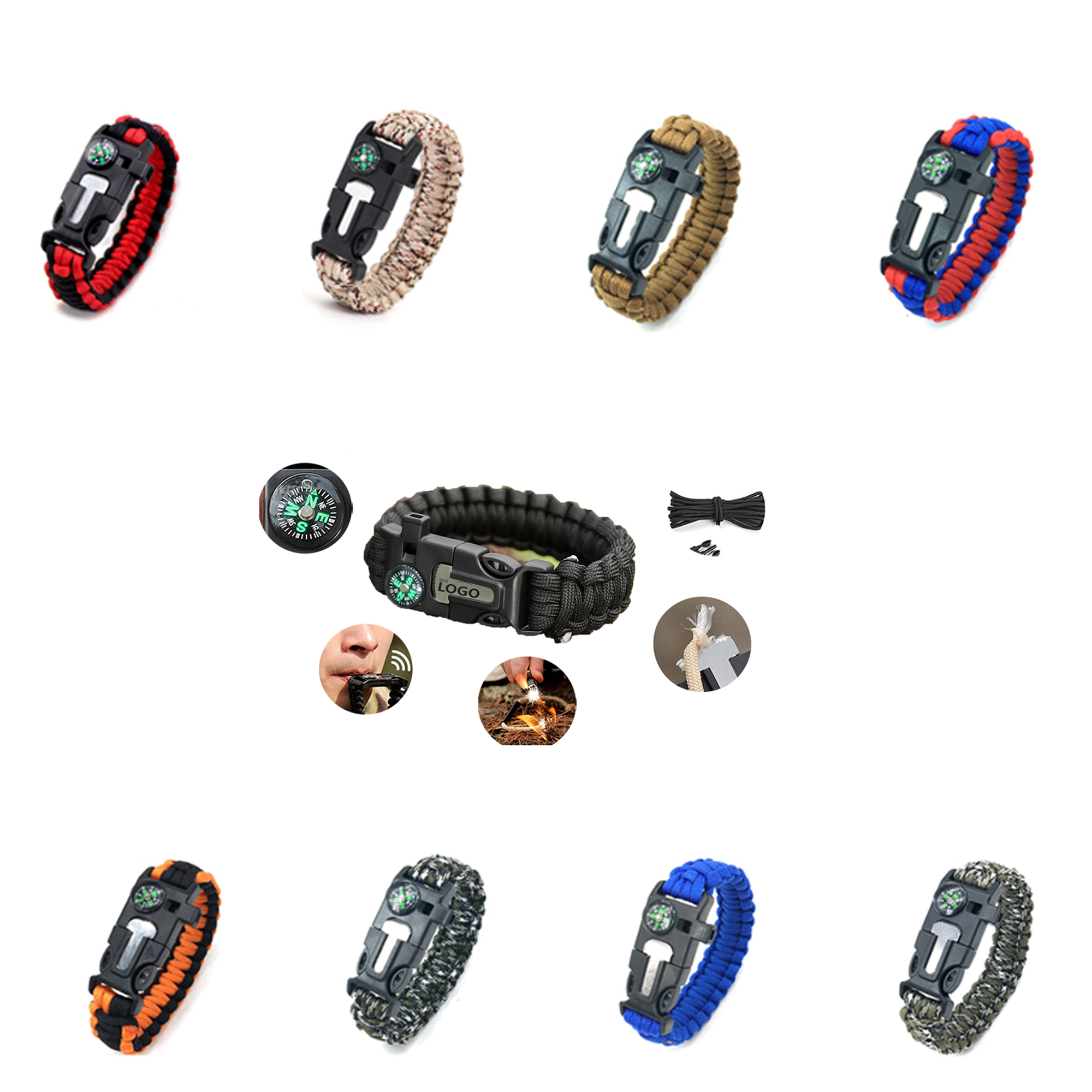 MOQ50 5-in-1 Outdoor Survival Rope Keychain 2
