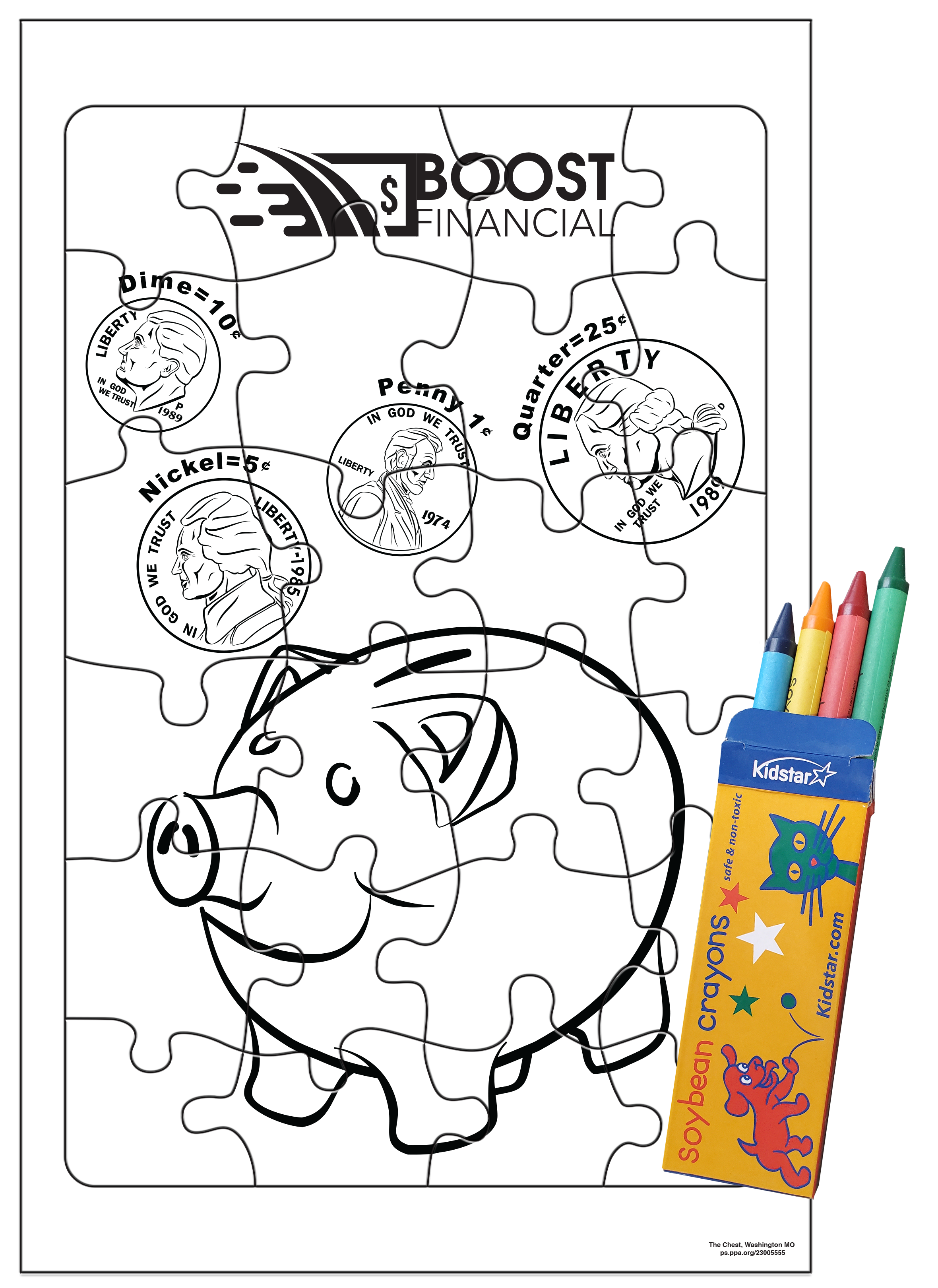 24 Pieces - 10 1/2" x 6 5/8" Coloring Tray Puzzle - Piggy Bank 2