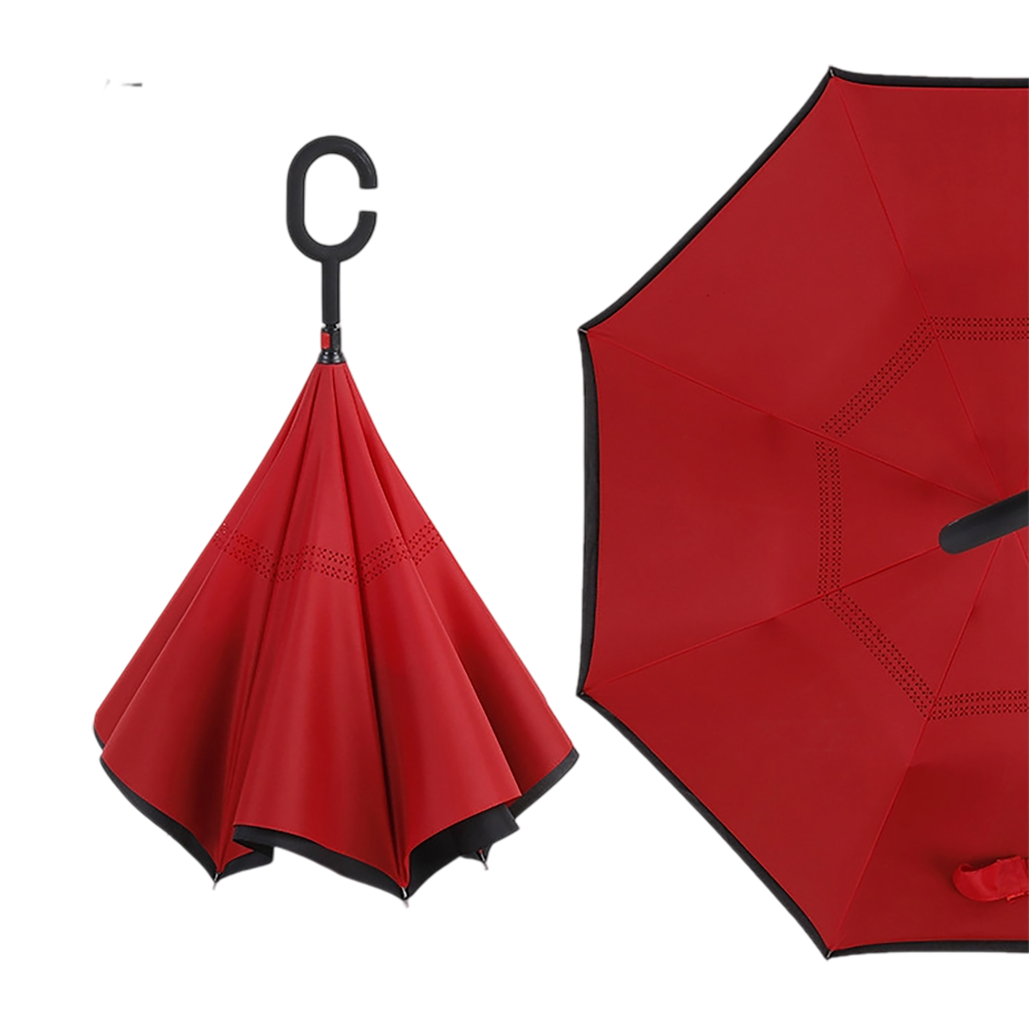 Double Layer Waterproof Reverse Folding Inverted Umbrella With Wrist Handle 42" X 31.5" 9