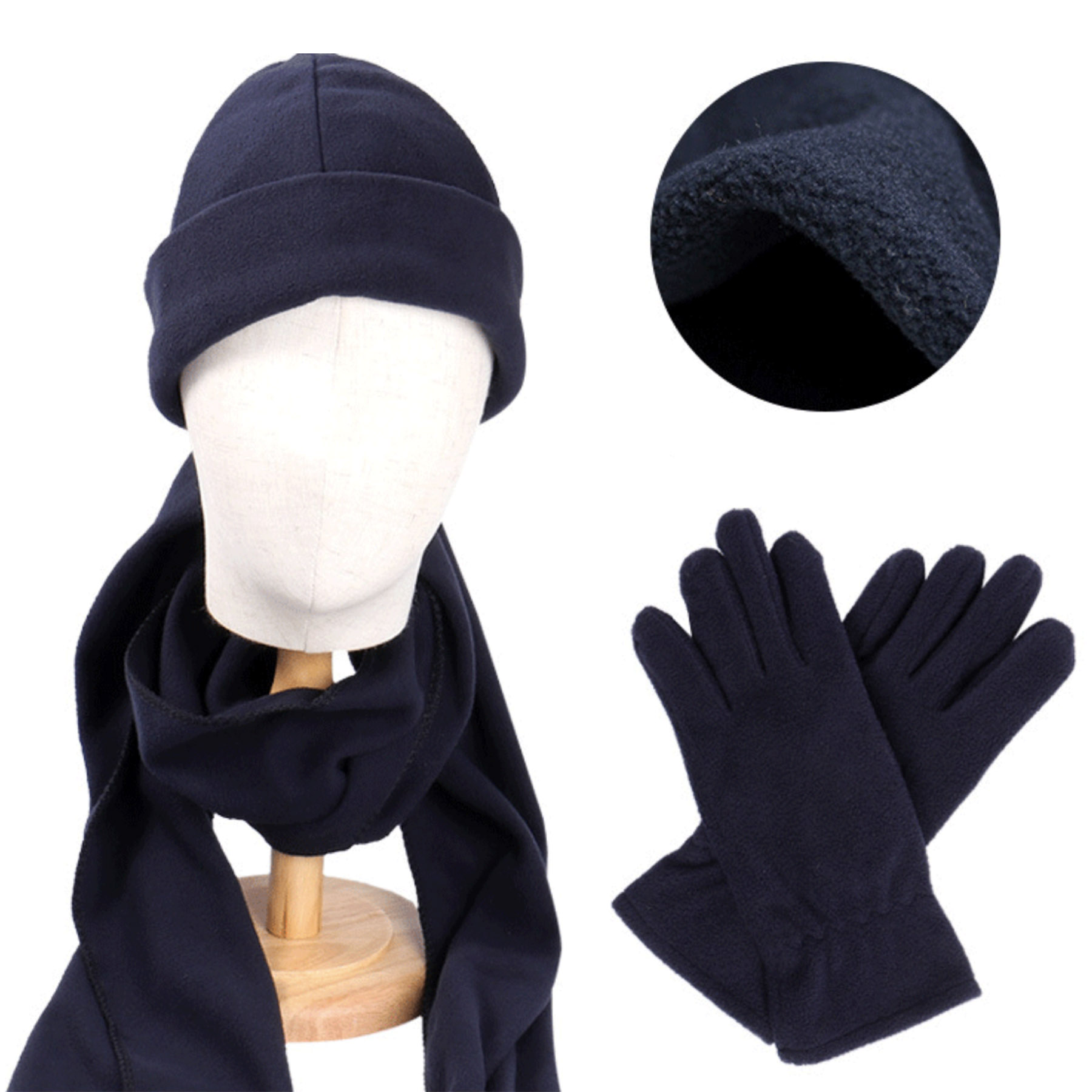 3 Pieces Winter Set- Polar Fleece Hat Scarf Gloves 1