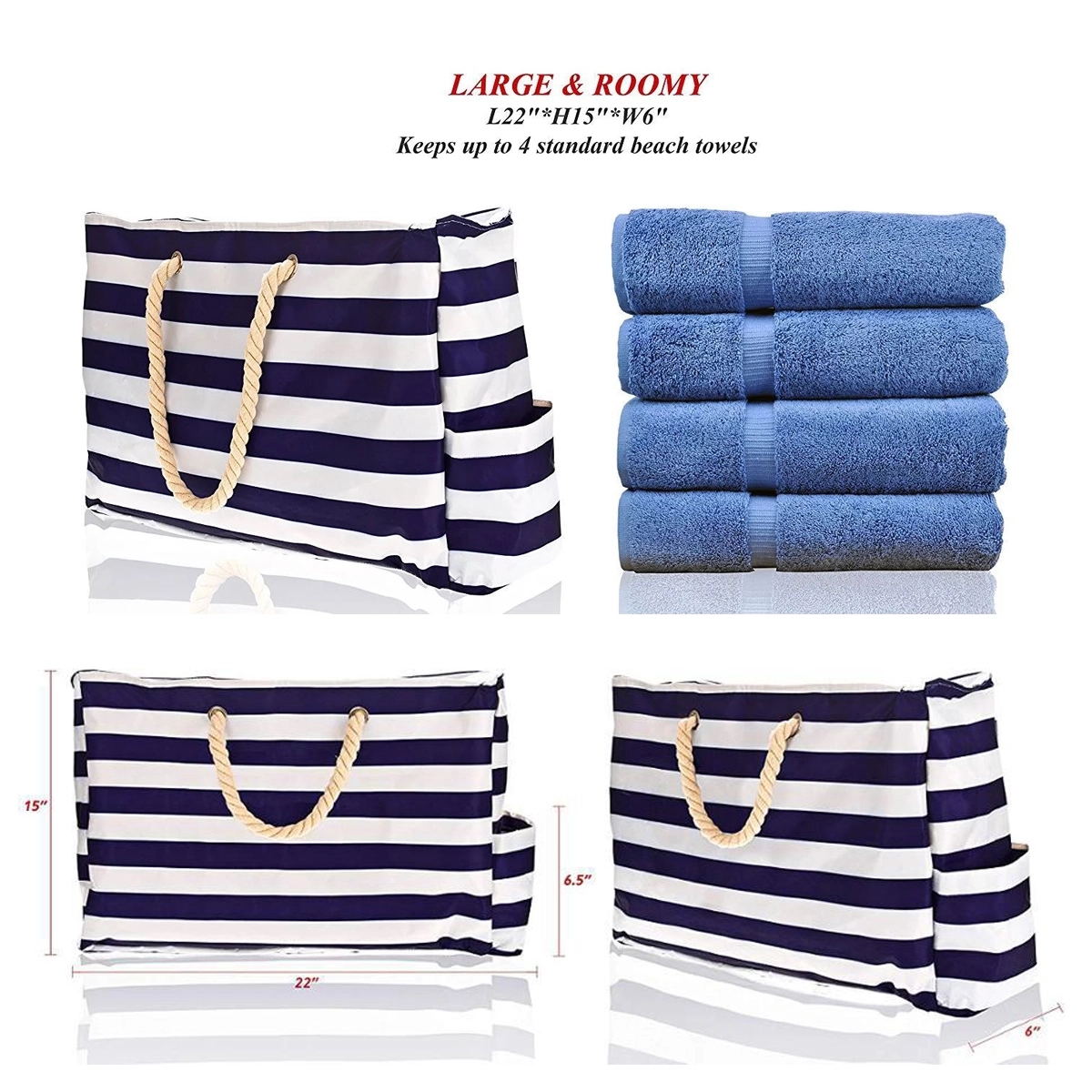 Maritime Stripes Beach Bag With Zipper 2