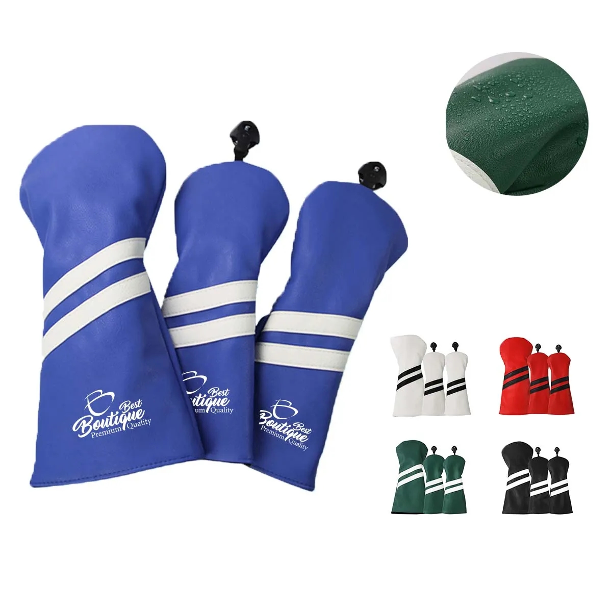 Interchangeable Leather Golf Head Cover with number plate 3