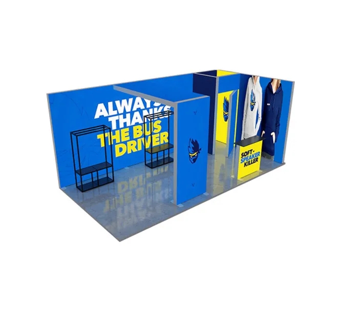 20ft Backlit Trade Show Display – LED Lightbox Backwall with Counters & Graphics 4
