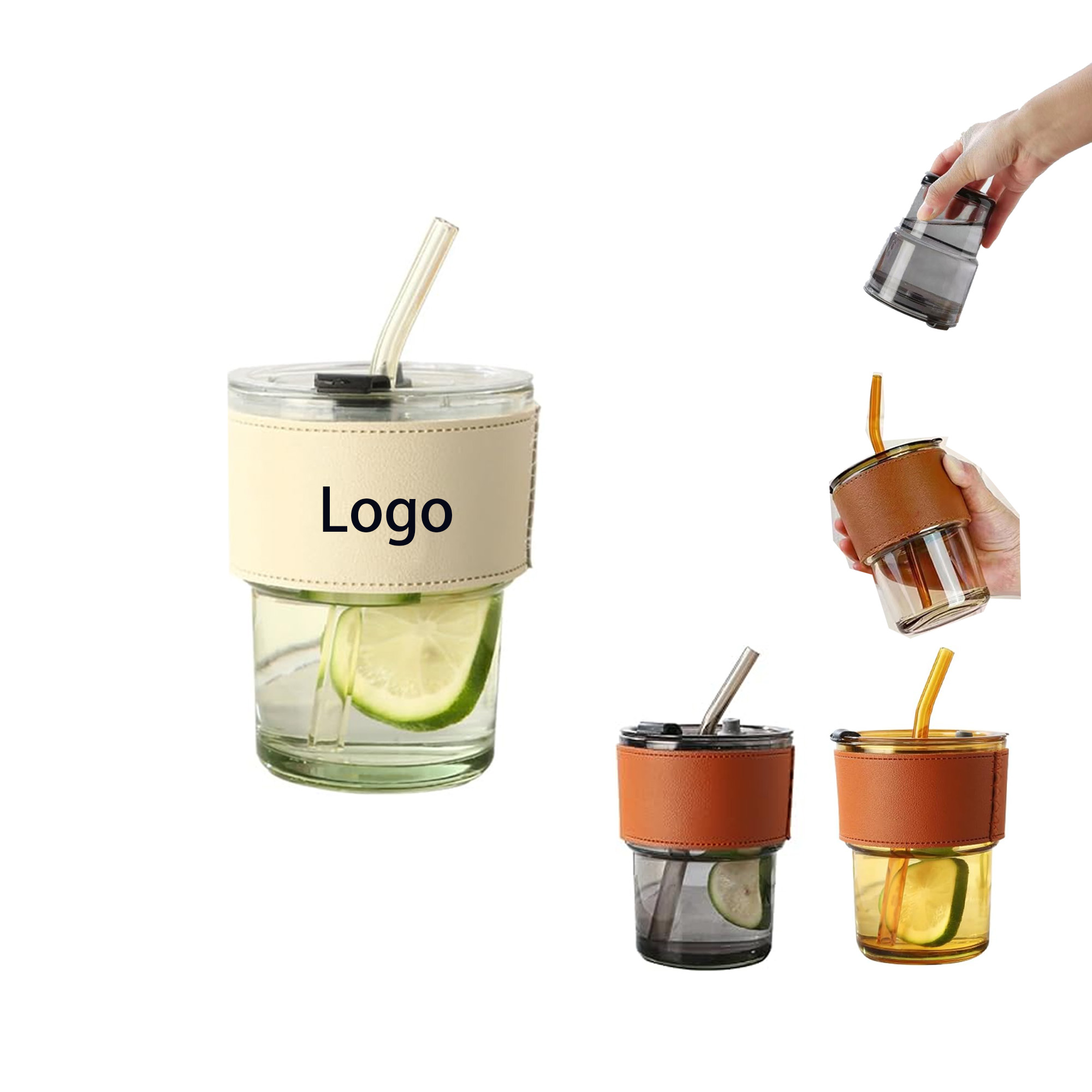 Coffee Glass Cups With Cap And Straw 2