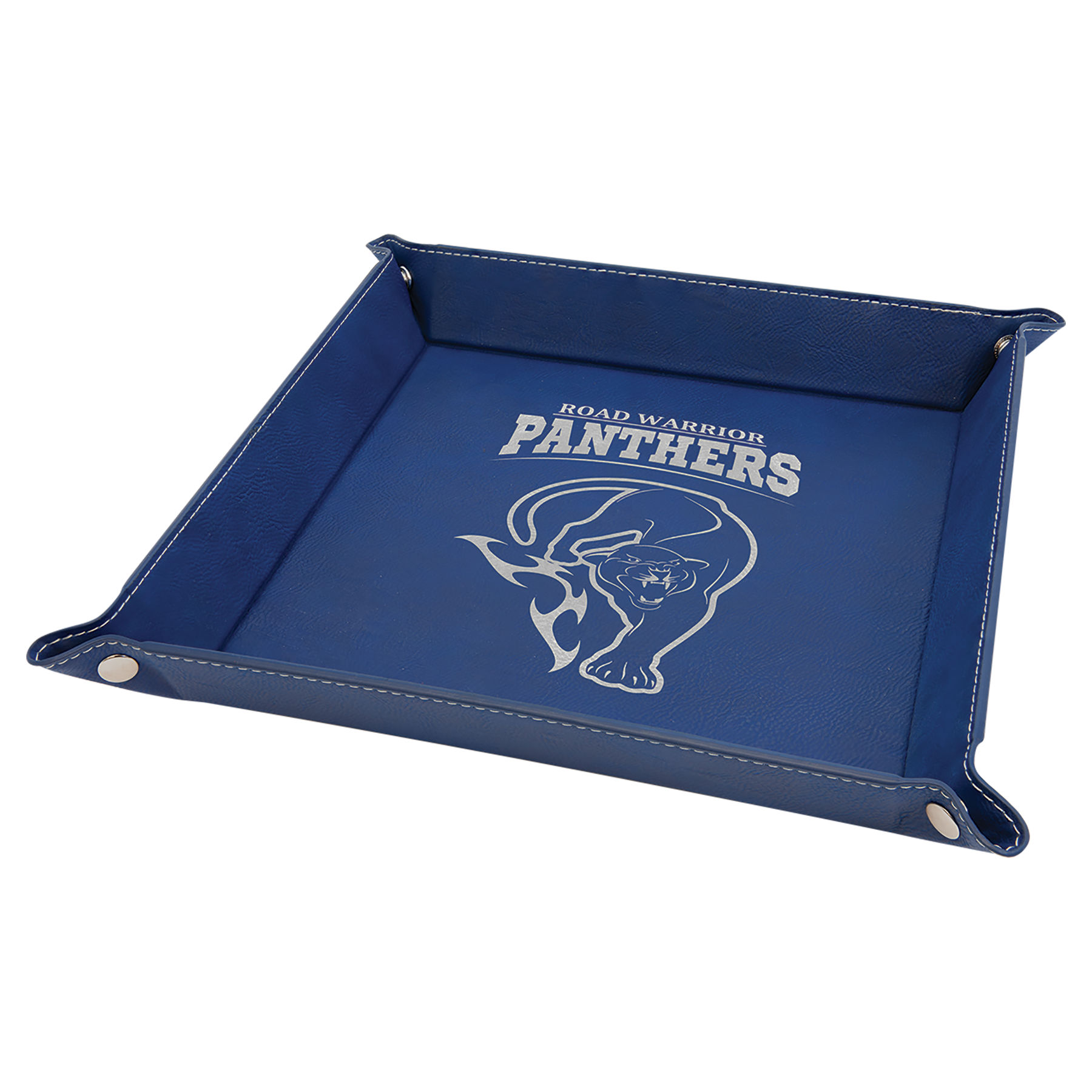 9" x 9" Blue/Silver Leatherette Snap Up Tray with Silver Snaps 2