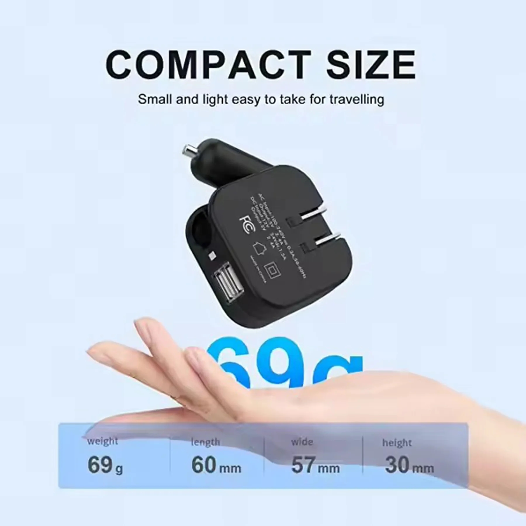 Dual Port USB Wall Car Charger with Folding Plug 5
