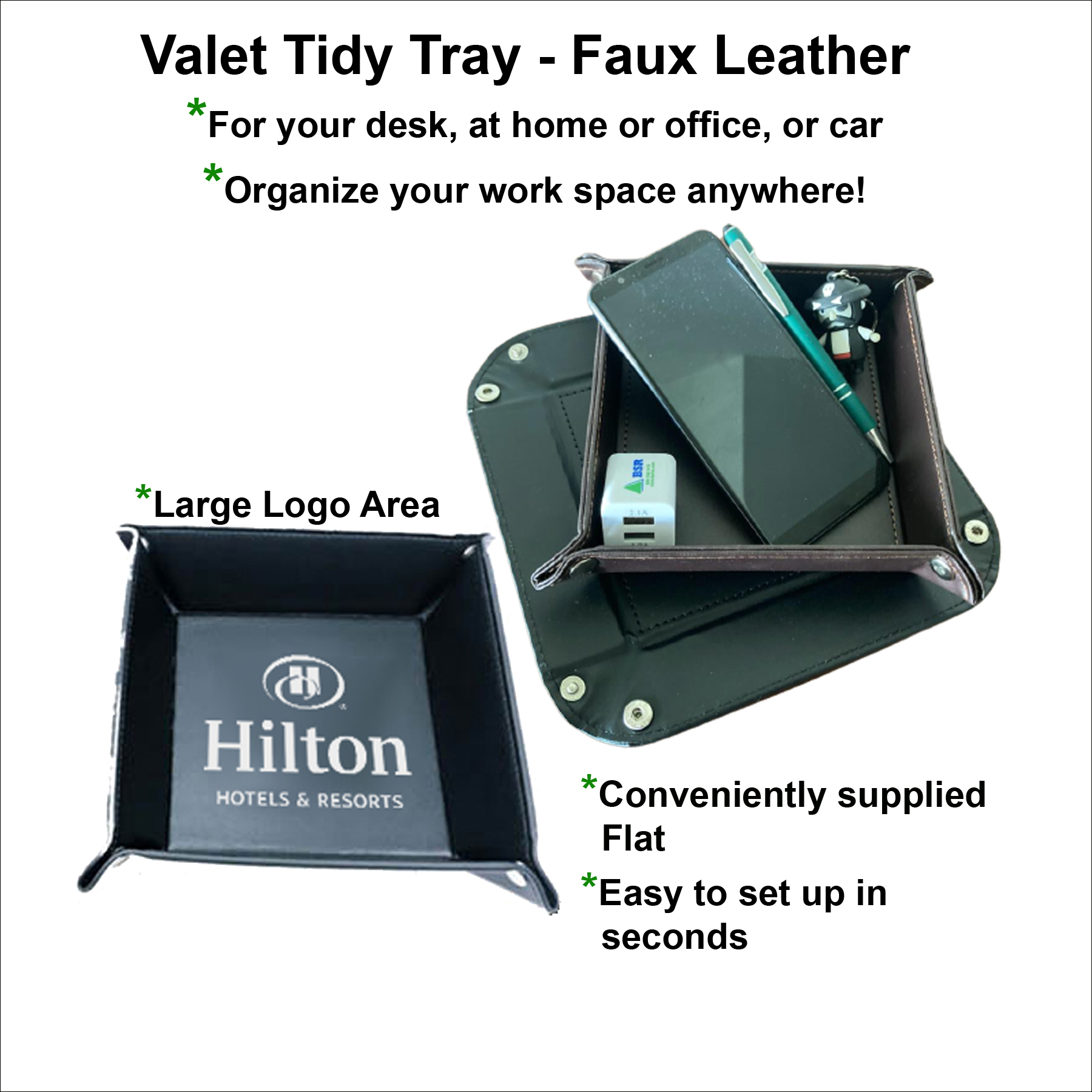 Valet Tidy Tray - Faux Leather - Portable