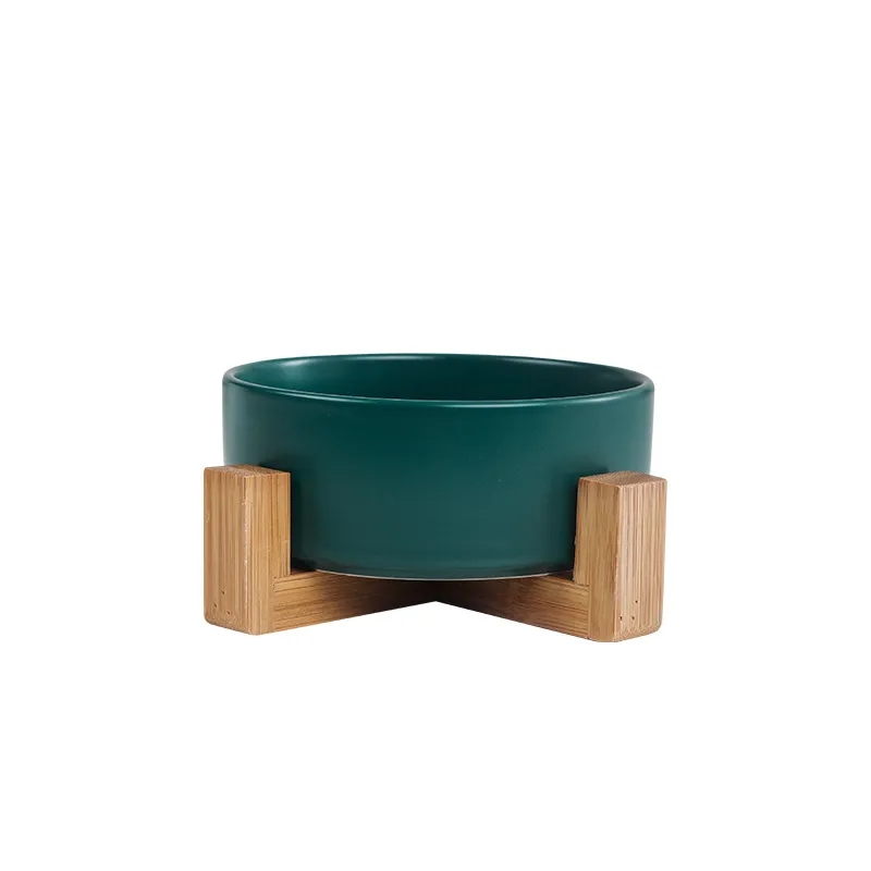 Ceramic Cat Dog Bowl Dish with Wood Stand 3