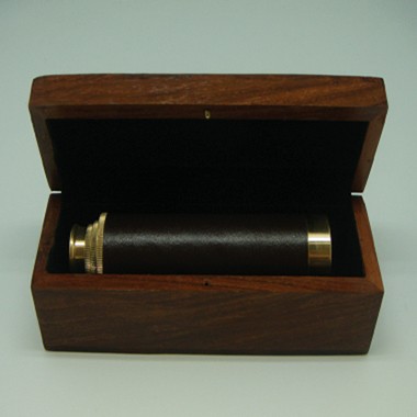 14.5" Brown leather brass telecope, w/t Wooden Case 1