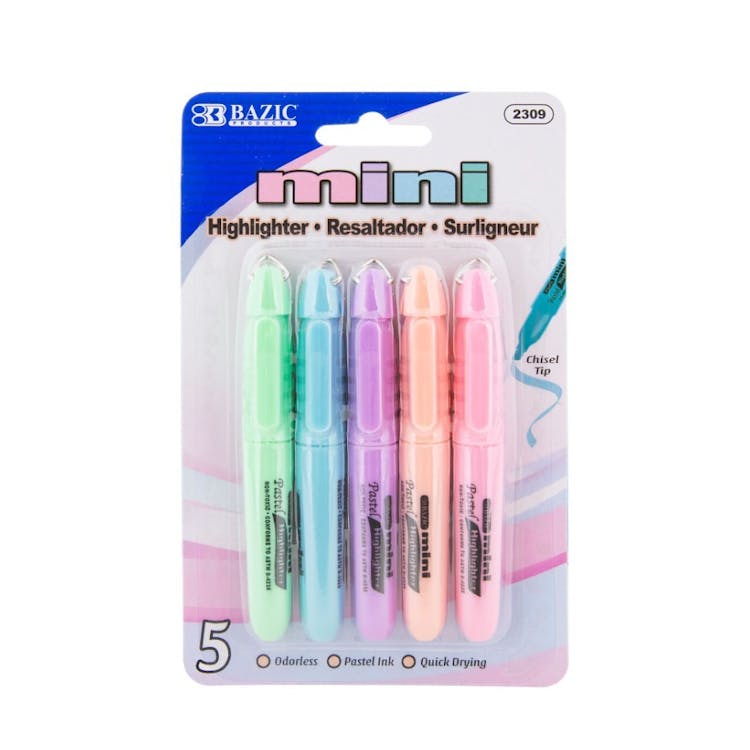 Mini Pastel Highlighters - 5 Pack Assorted 2