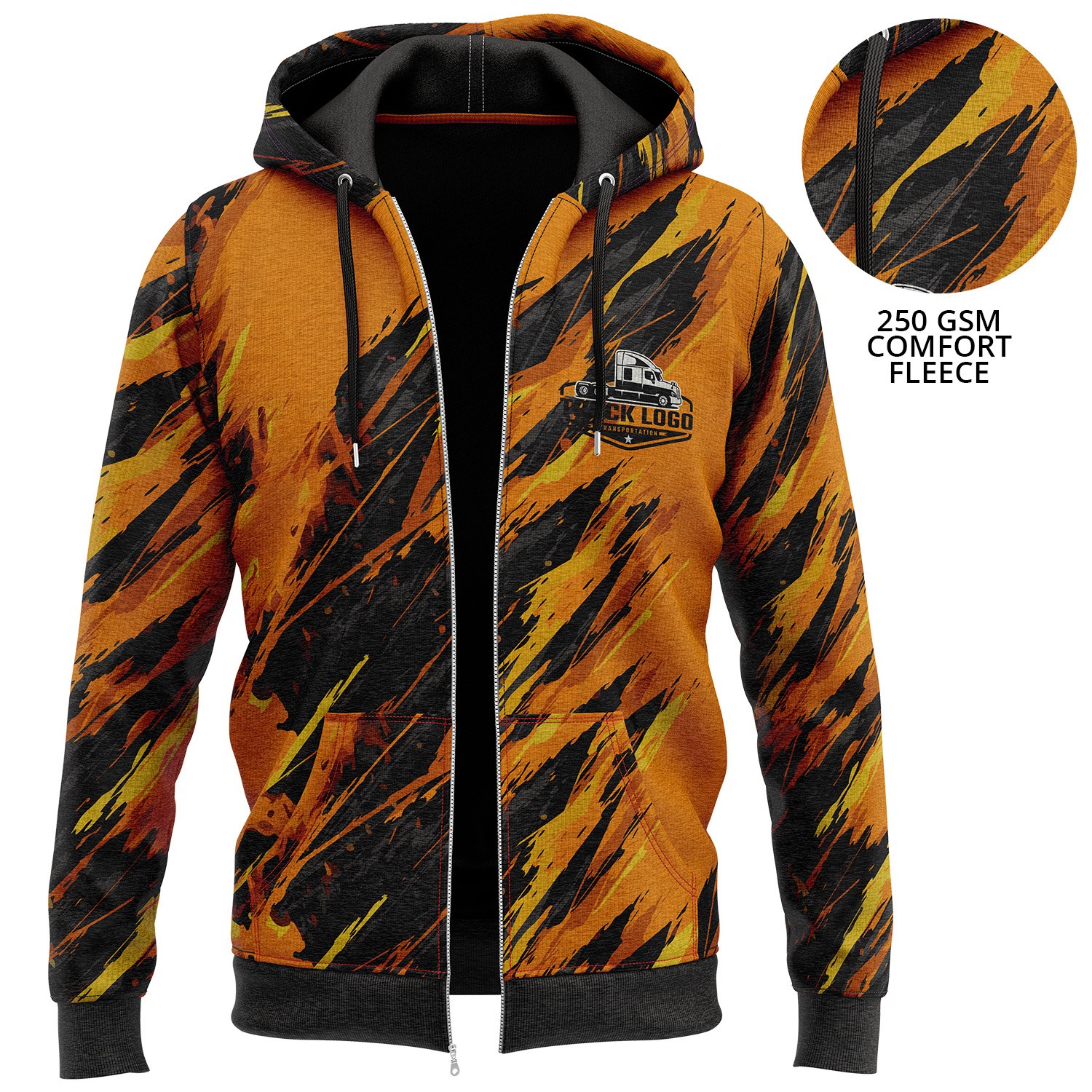 250 GSM Fleece Hoodie w/ Front Zipper & Pockets Sublimated Hoodies 2