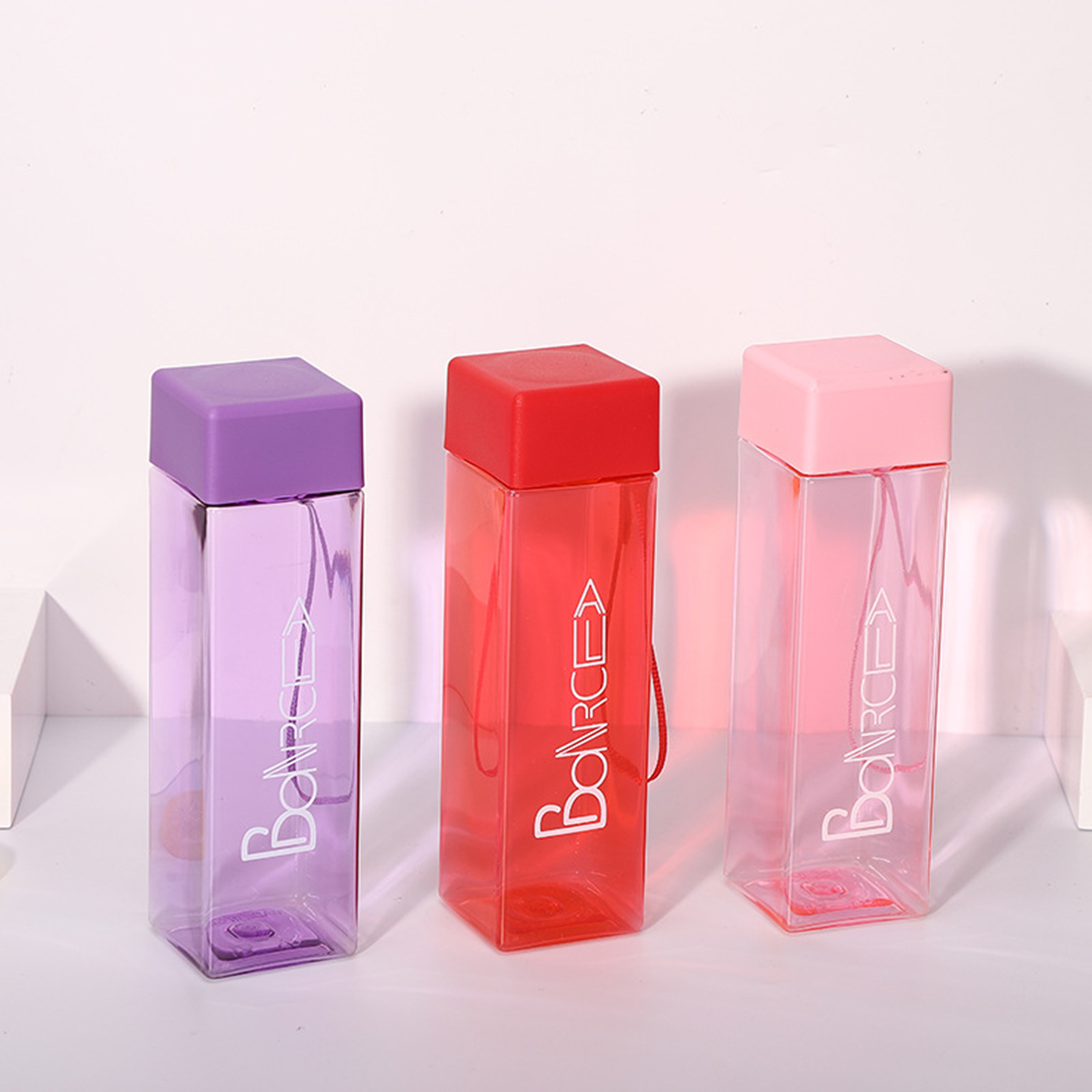 Portable Square Shape Pure Color Water Bottles With Lid 4