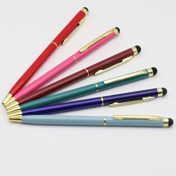 Gold Trim Slim Metal Twist Ballpoint Stylus Pen 6