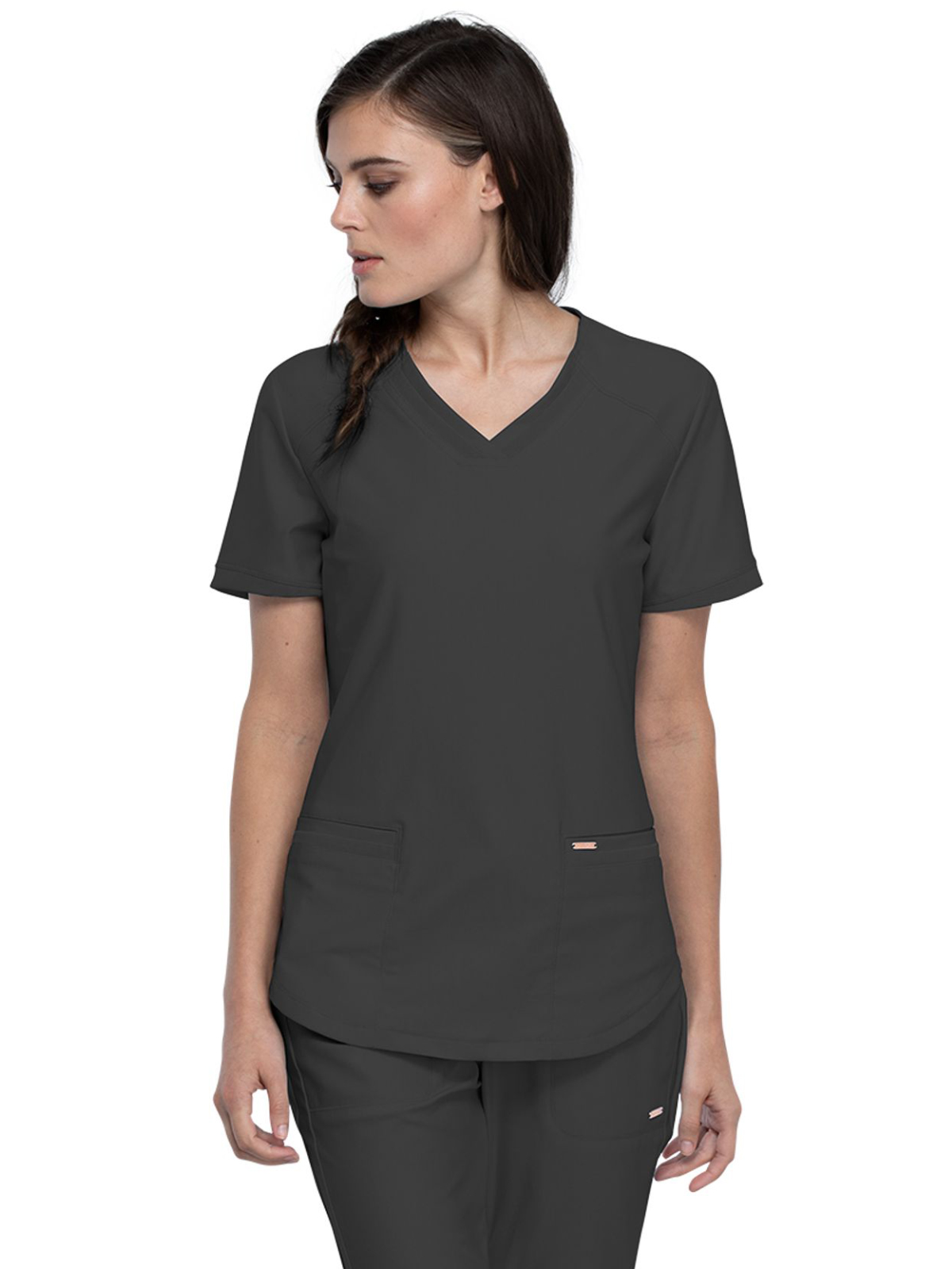 Cherokee - Form - Women's 2-Pocket Curved Hemline V-Neck Top 49