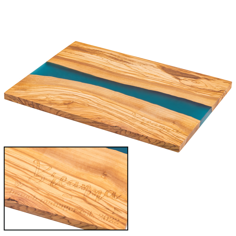 Olive Wood & Blue Resin Serving Cutting Board 2