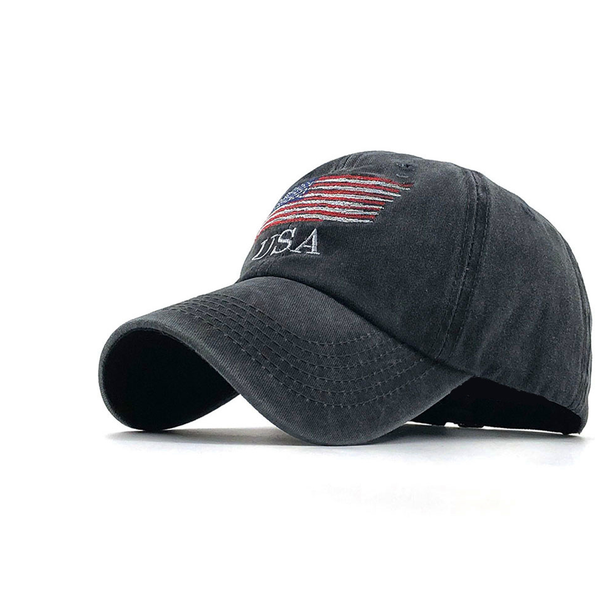 Distressed Six Panel Sports Cap Adjustable Closure 10.5" x 7.5" x 5.3" 2