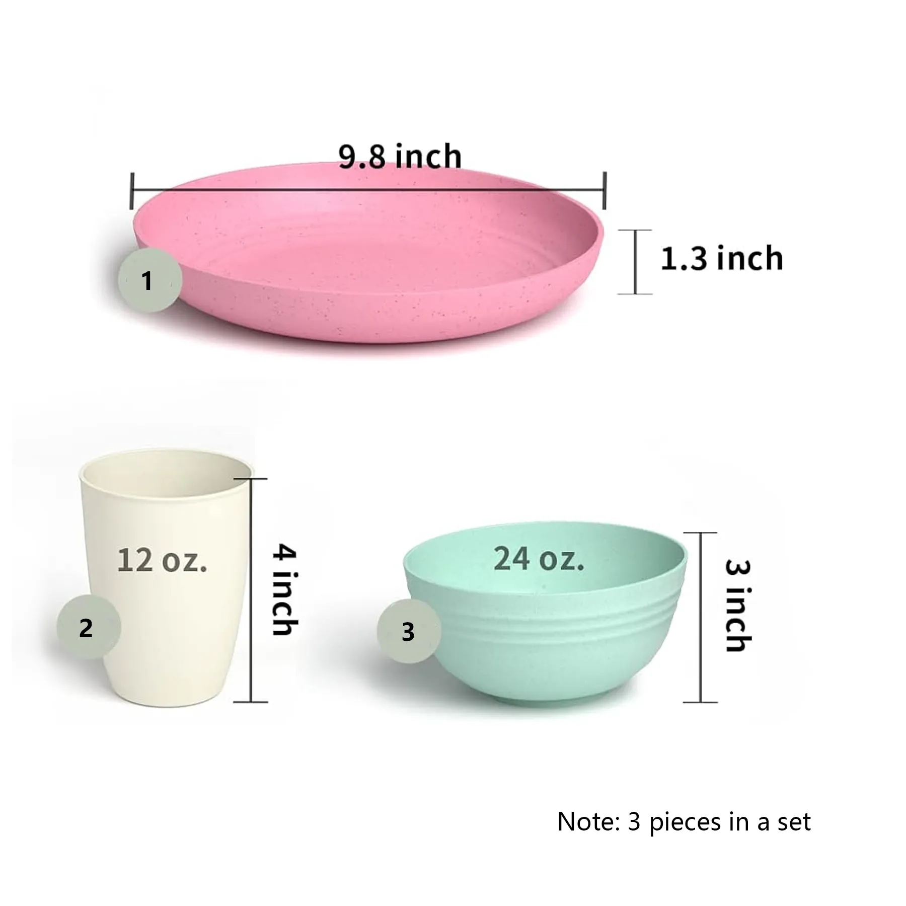 Wheat Straw Dinnerware Sets for 3 1