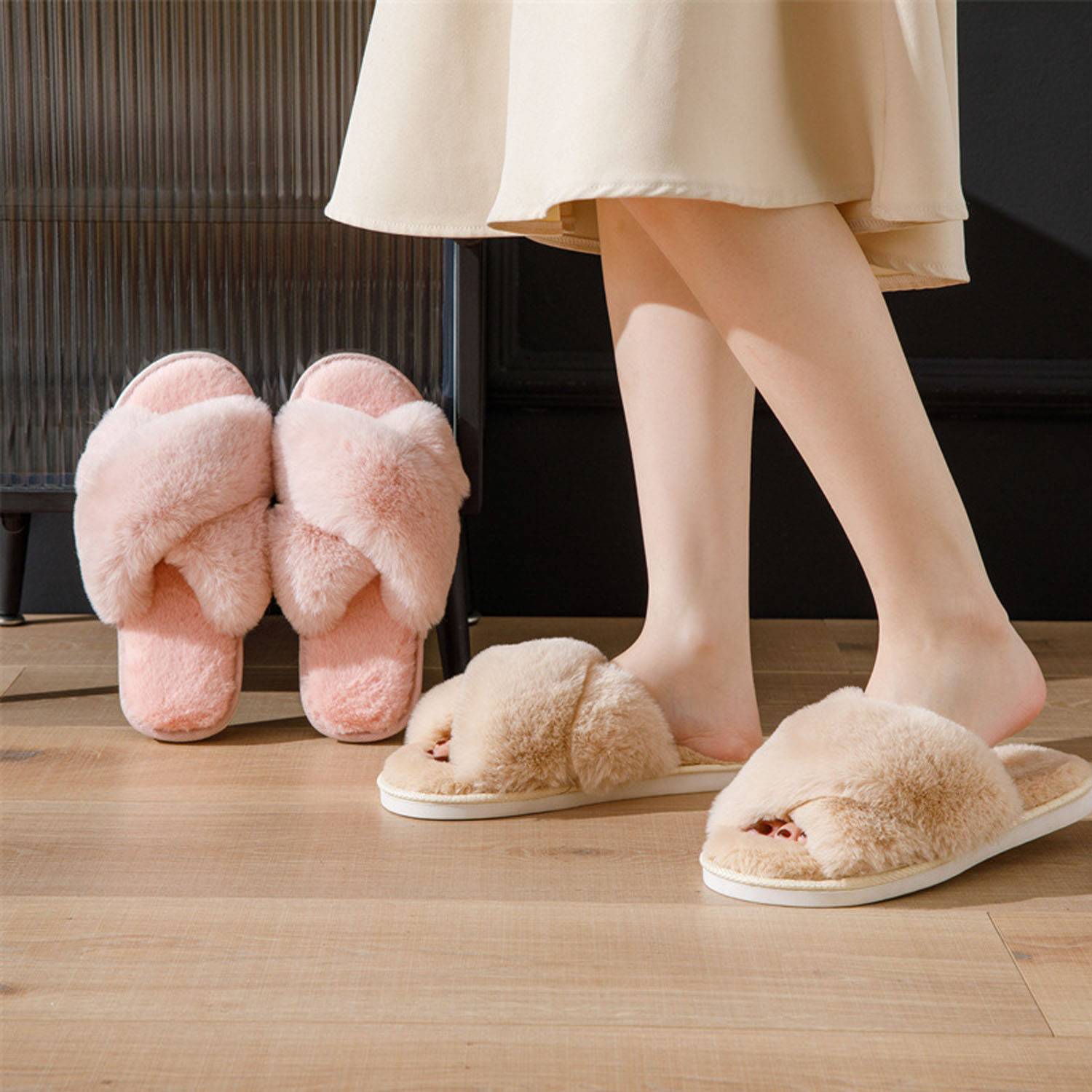 Winter Soft Plush Cozy Open Toe Slippers 6