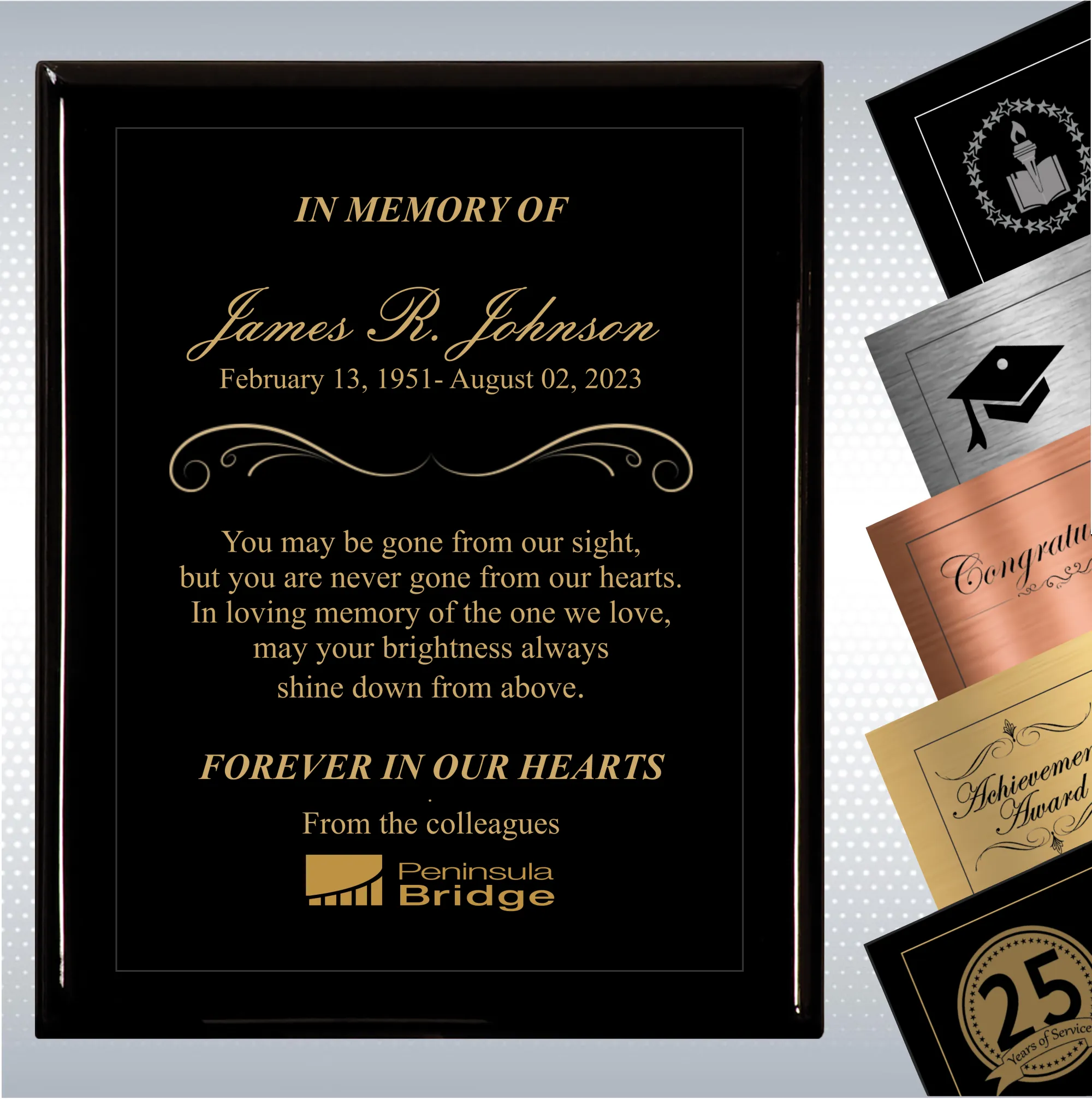 Black Piano Finish Wood Plaque Memorial Gift Award 2