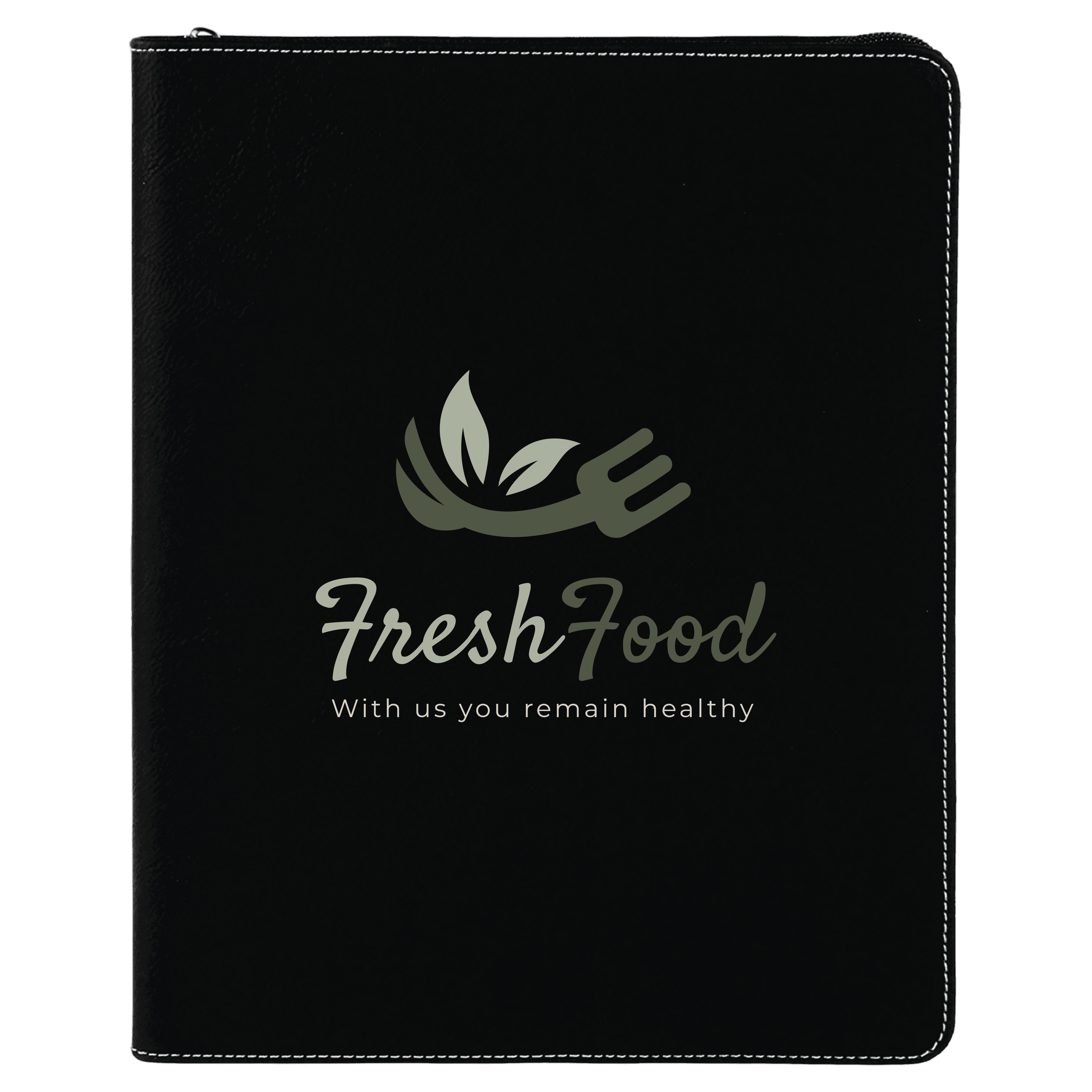 9" x 12" Leatherette Black/Silver Portfolio with Zipper 4