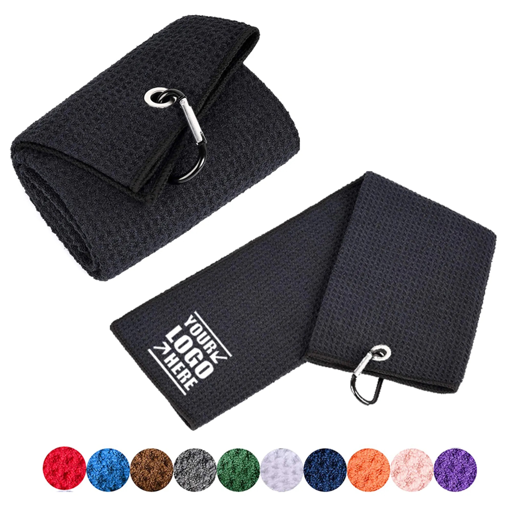 Microfiber Waffle Trifold Golf Towel With Carabiner 2