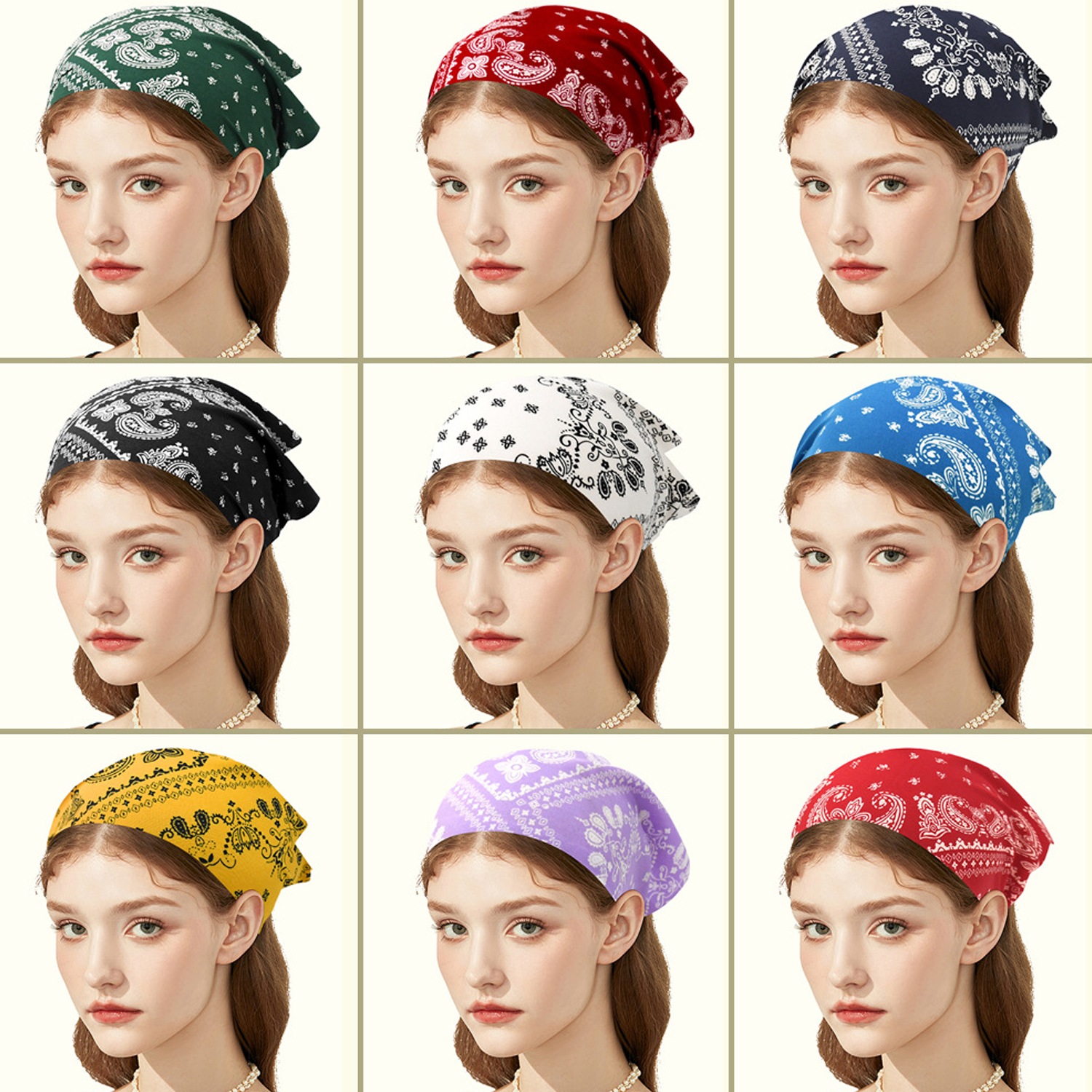 Bohemian style cashew flower elastic triangular headband 6