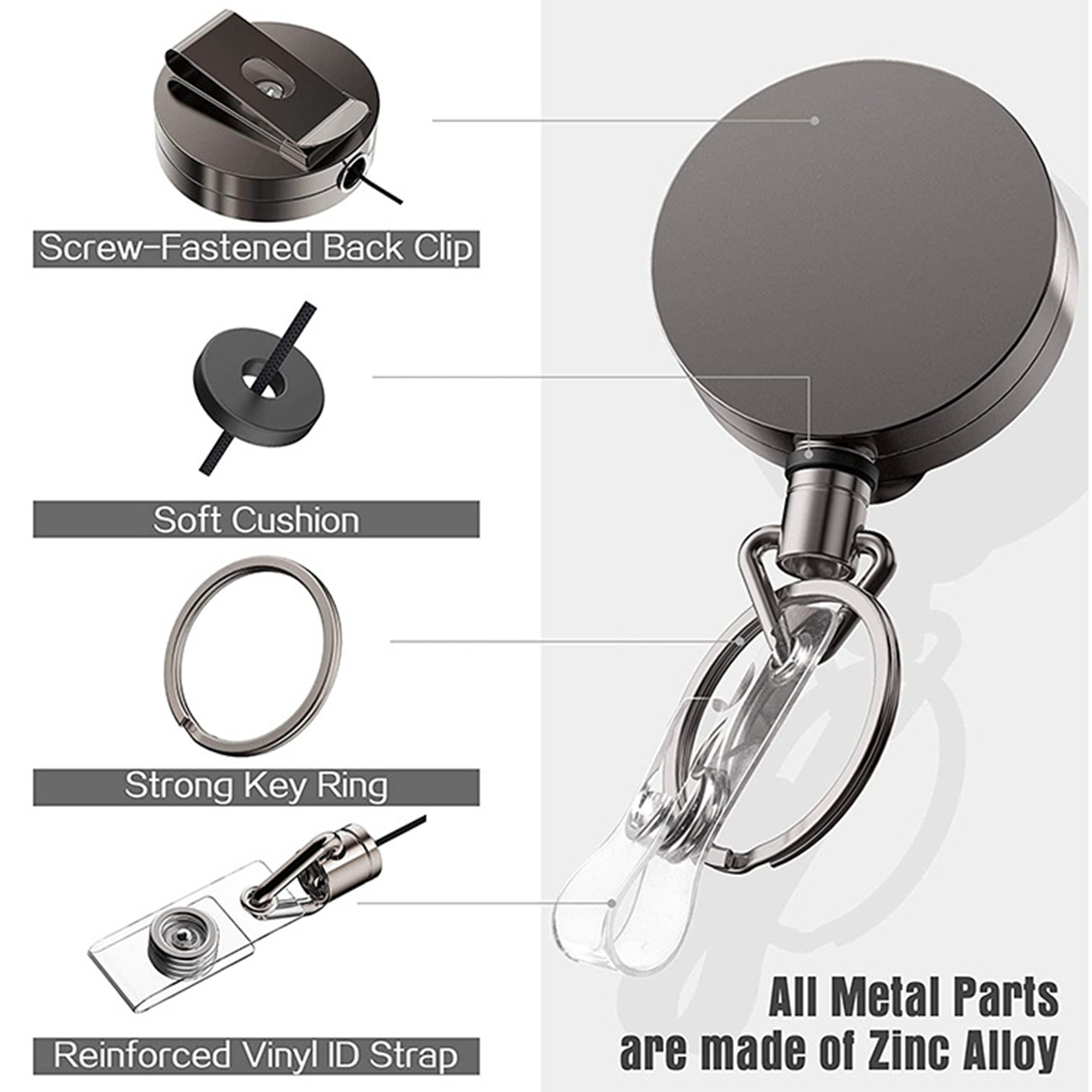 Round Retractable Badge Holders With Belt Clip 3