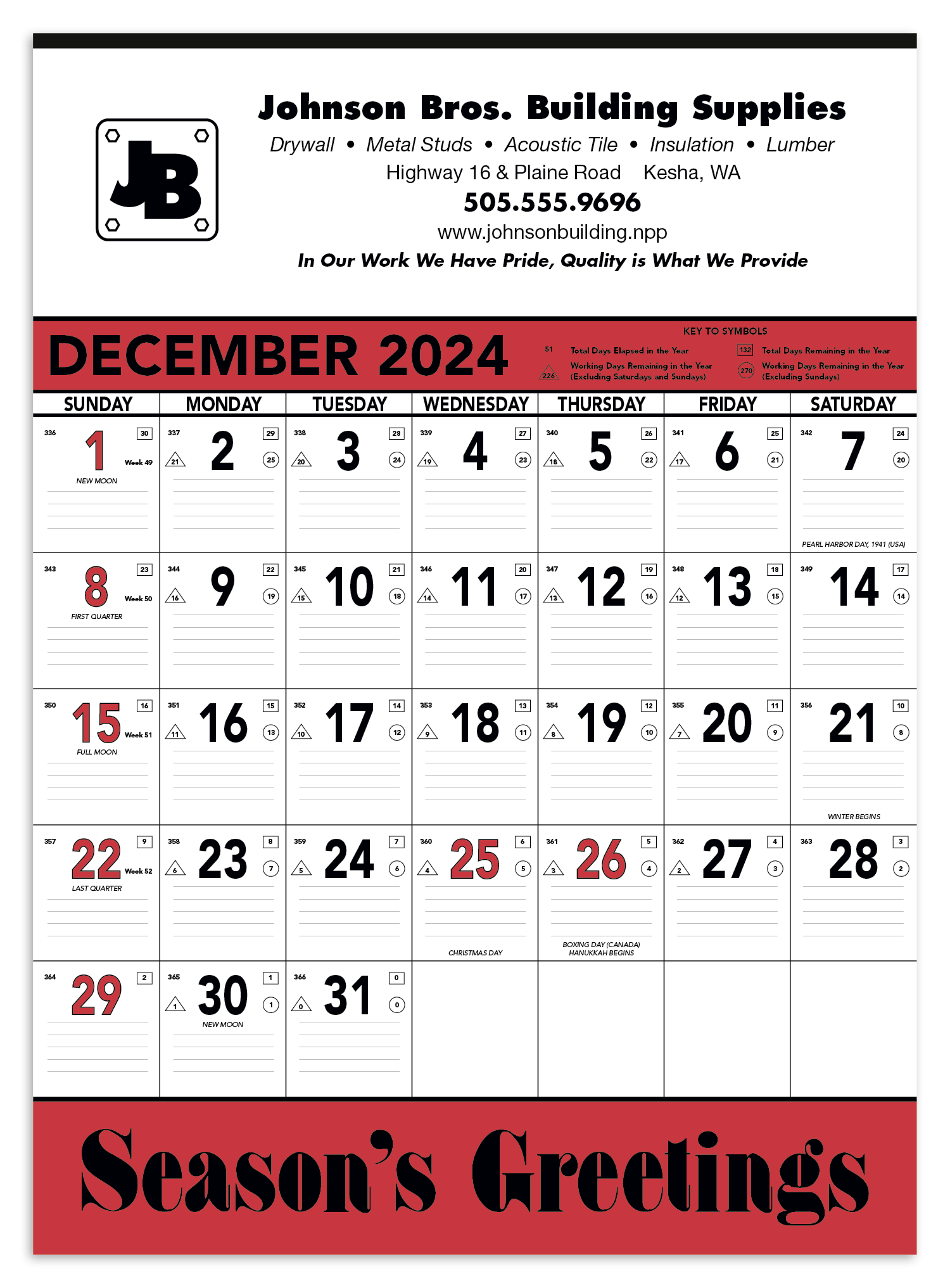 Triumph® Calendars Red & Black Contractor Memo Calendar 6