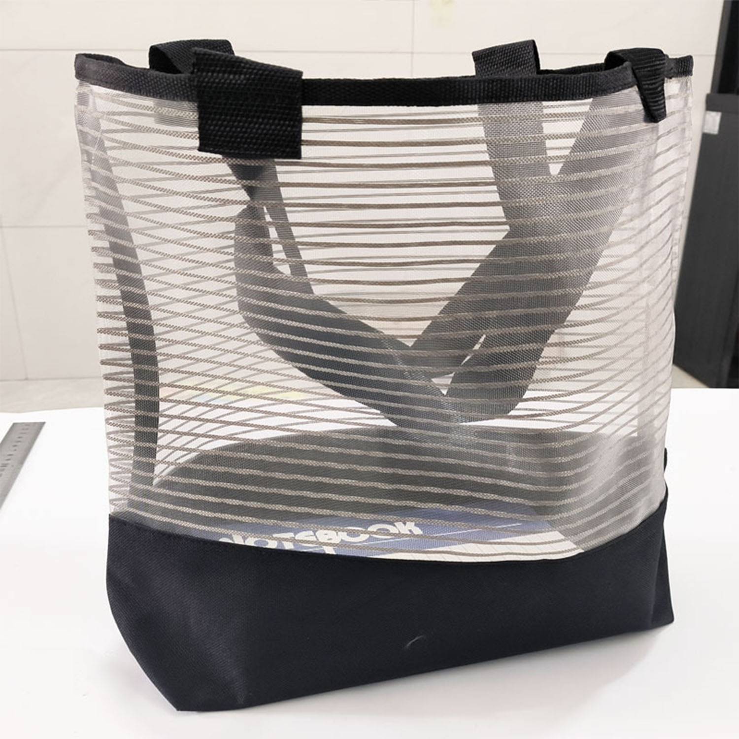 Sheer Mesh and Polyester Pinstripe Tote Bags 5