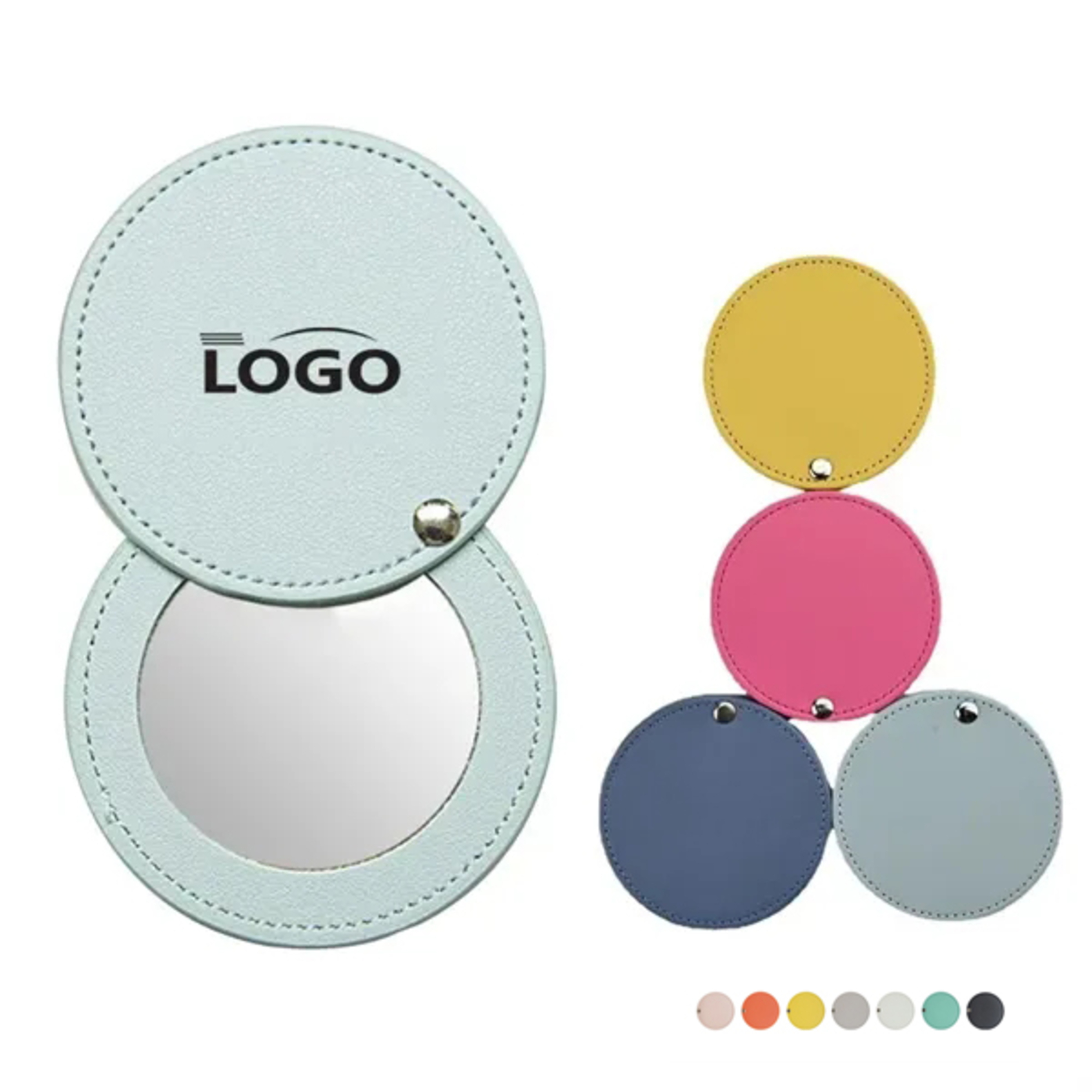 Round Portable Leather Compact Mirror 2