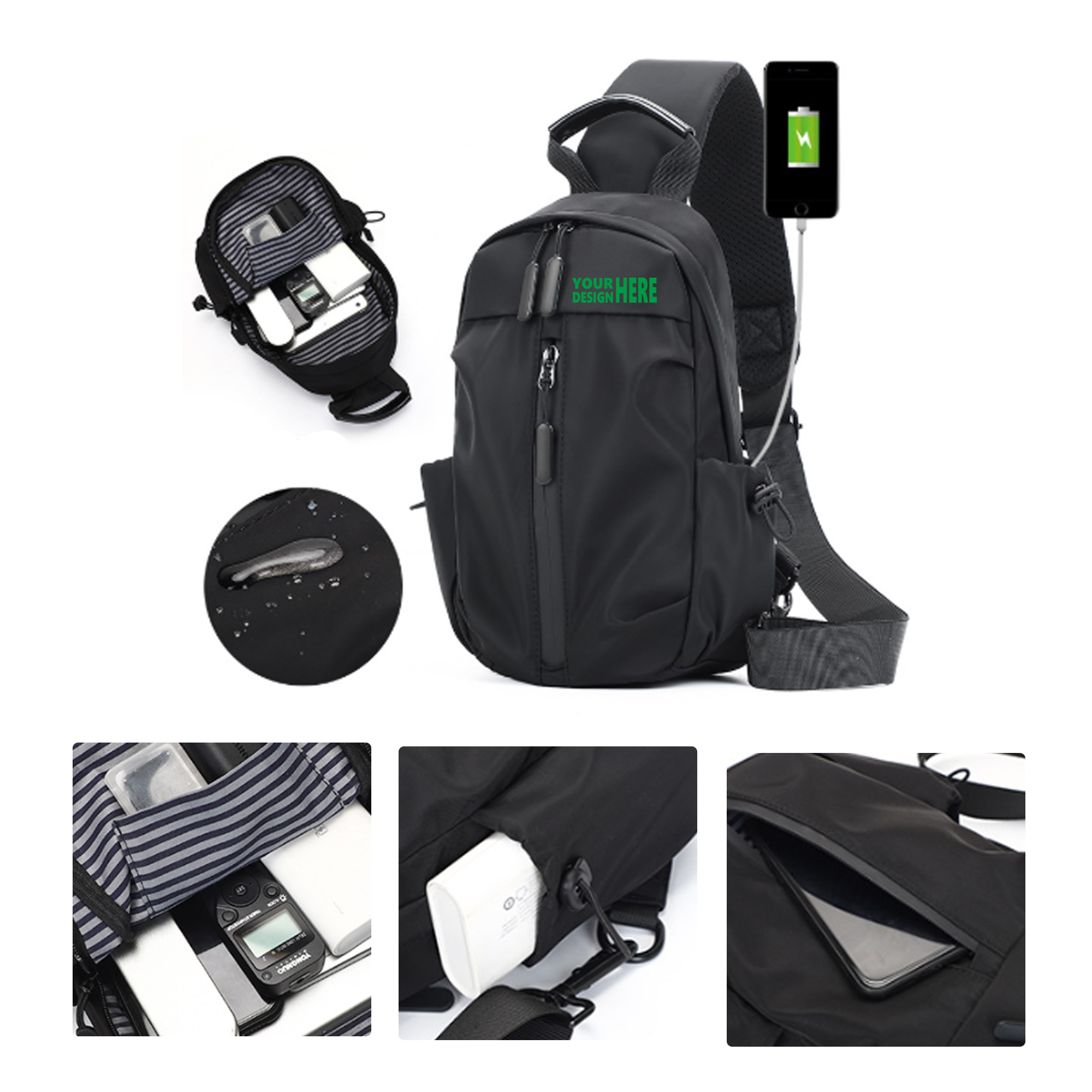 MOQ 50 USB Business Crossbody Bag Waterproof Nylon Outdoor Shoulder Bag 1