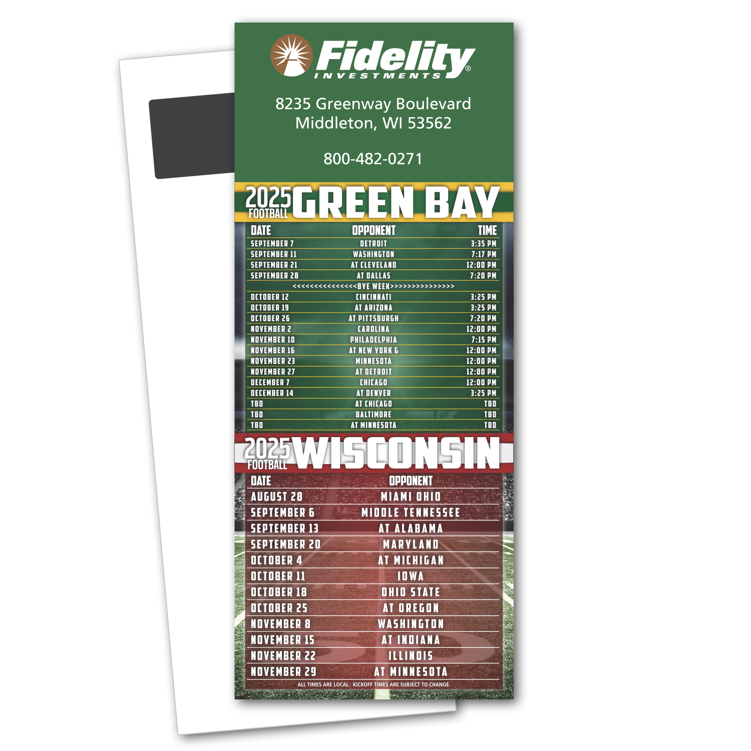Football Schedule Magnetic Stick Up Card 11