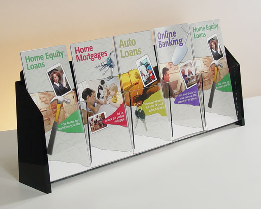 Countertop Brochure Holder Clear w/Black Ends 1-tier 5 pockets