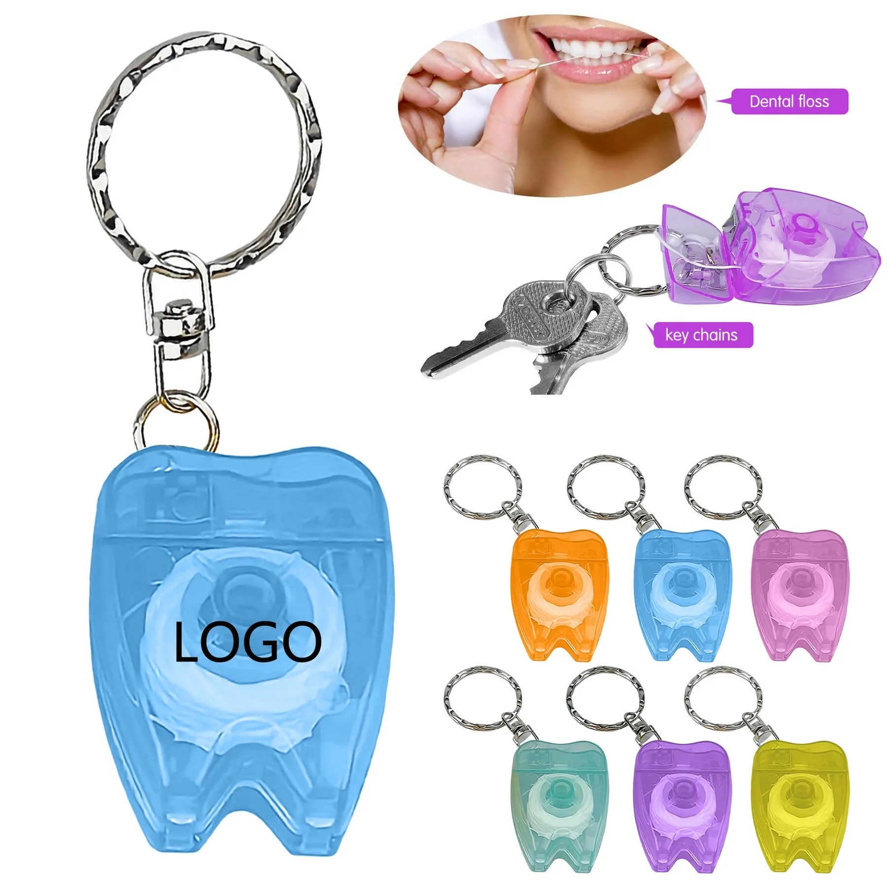 Waxed Tooth Shape Dental Floss Key Chain 4