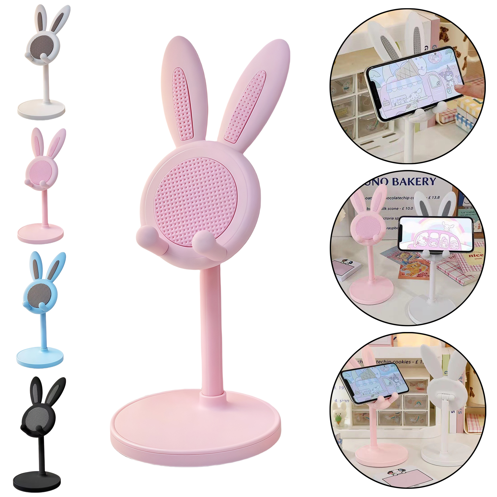 Cute Cartoon Bunny Ear Phone Stand Holder Adjustable Foldable Portable for Desk Tablet Lazy Student 3