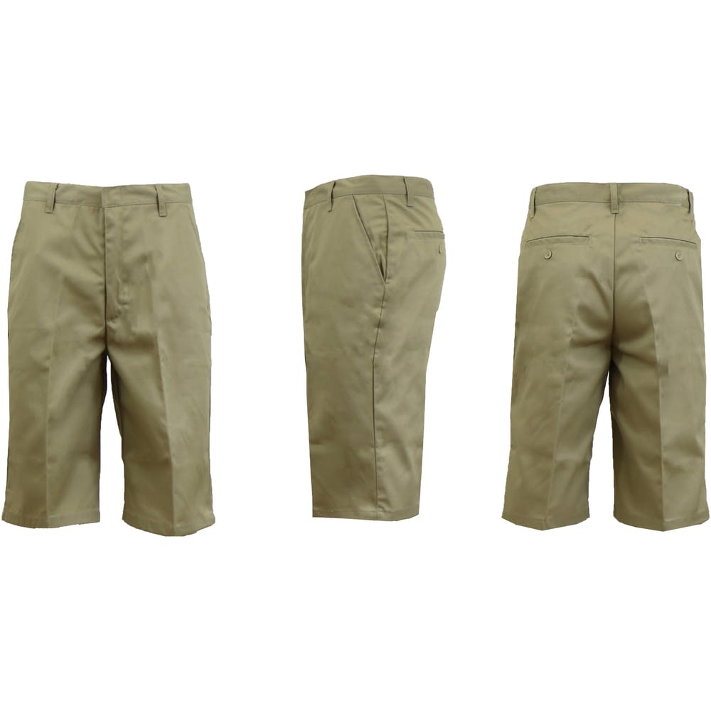 Men's Uniform Shorts - Sizes 30-42 Khaki Flat Front Twill 1