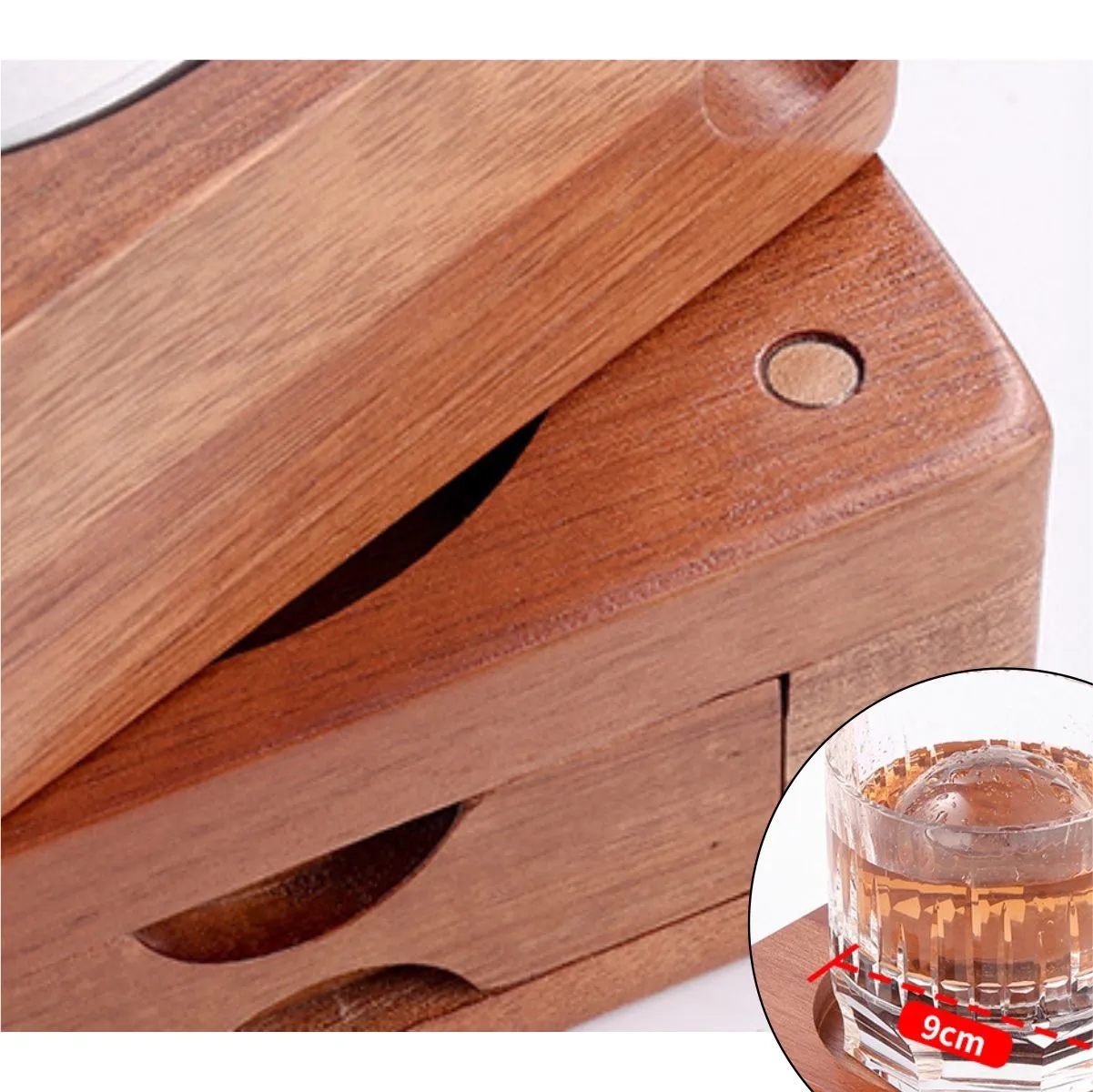 Detachable Wood Cigar Ashtray W/ Whiskey Glass Holder Drawer 7
