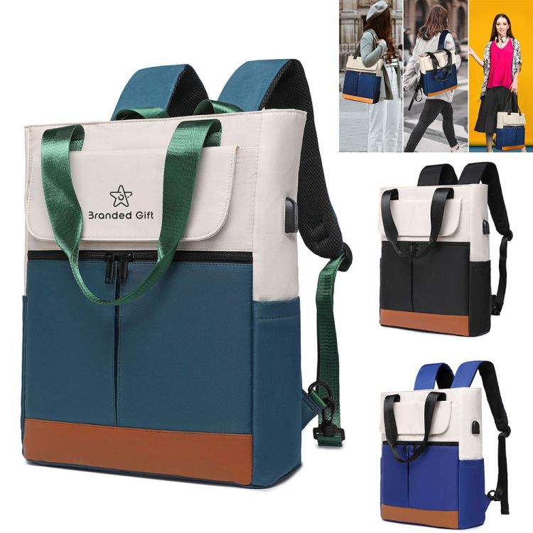 2-In-1 Wide Top Open Laptop Backpack Tote Bag 2