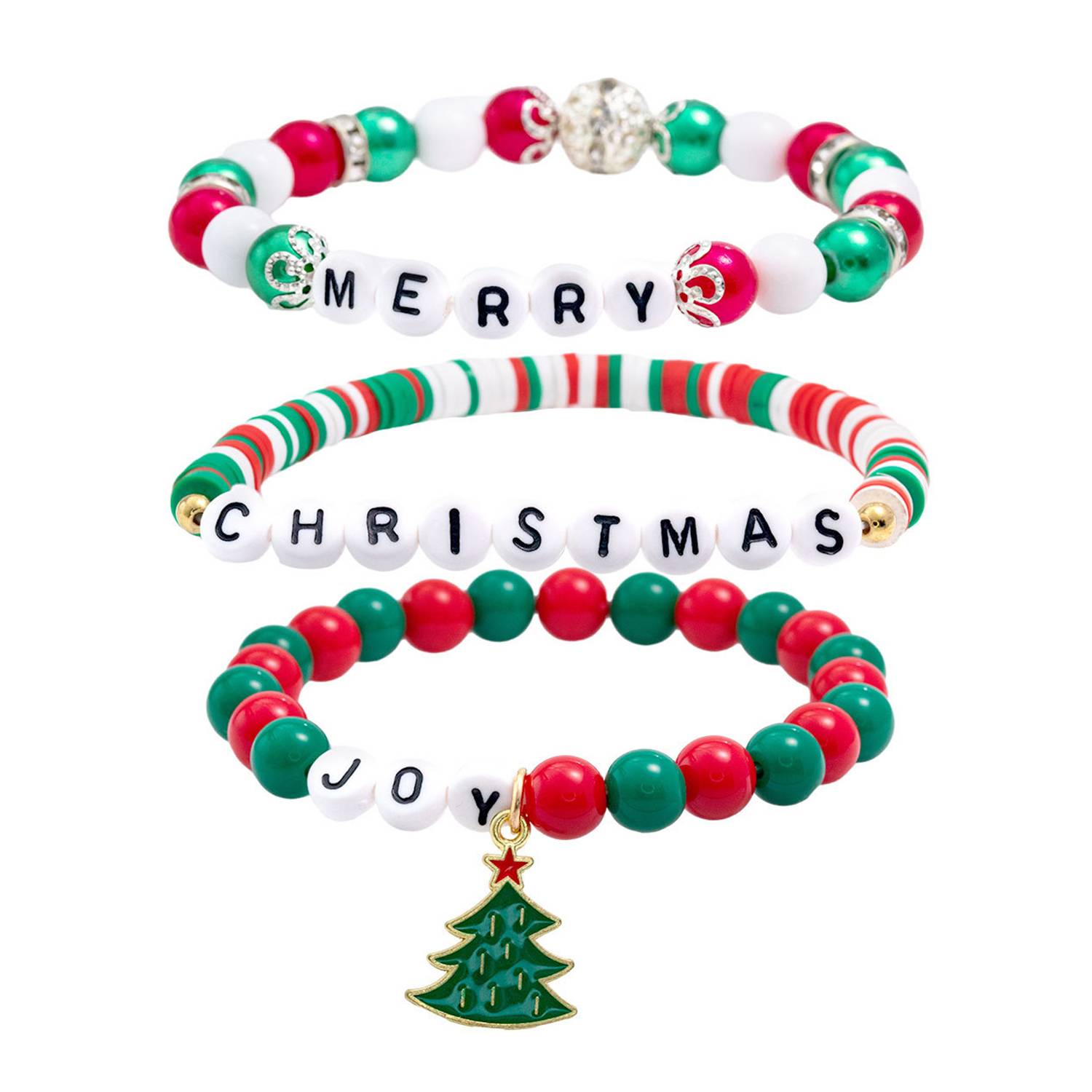 Acrylic Plastic Christmas beaded letter elastic bracelet 2